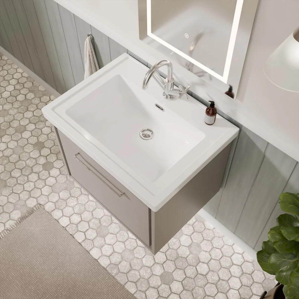 Longnor Single Drawer Wall Hung Vanity Basin Unit with 1 Tap Hole Traditional Fireclay Basin, Choice of Colour and Size - Image 10