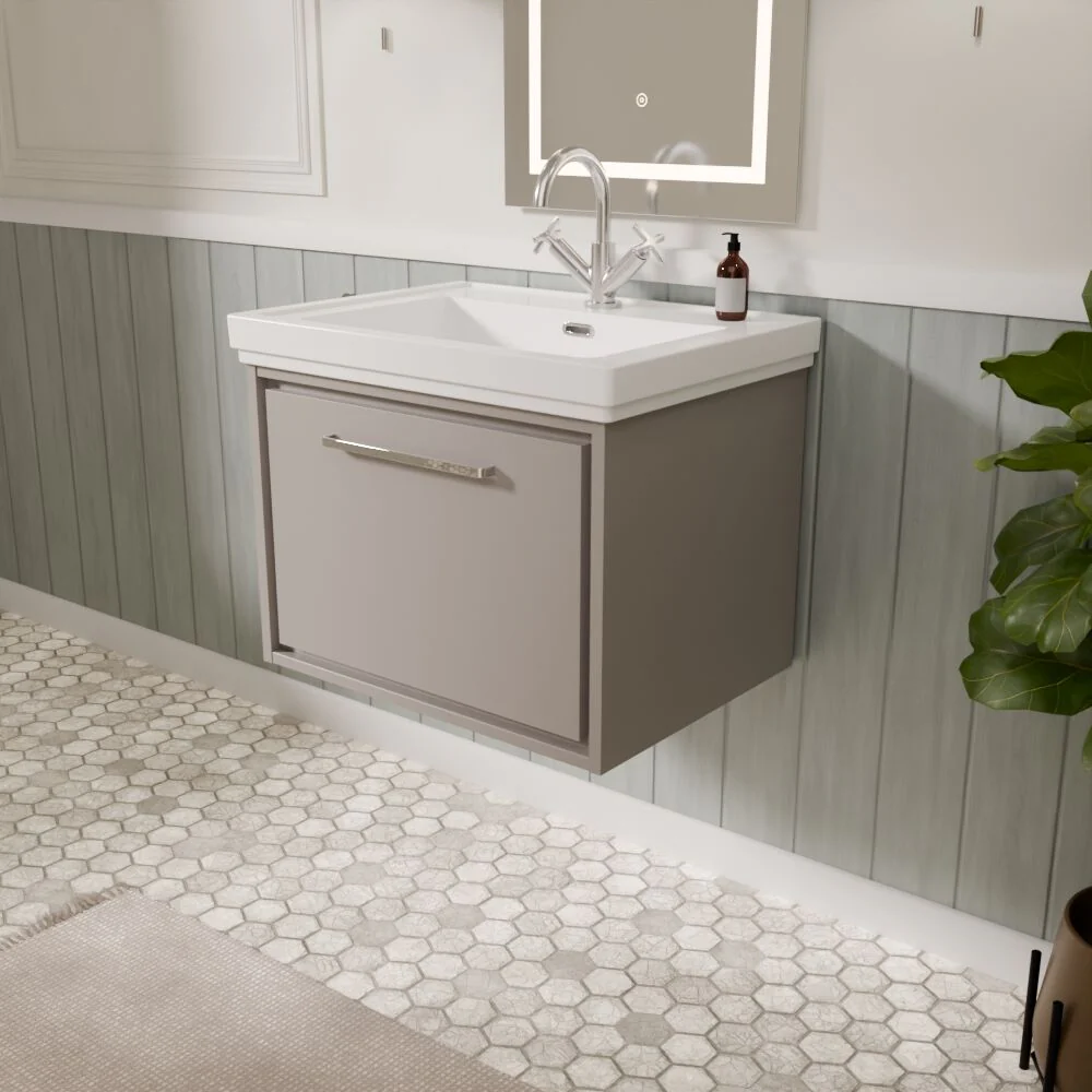 Longnor Single Drawer Wall Hung Vanity Basin Unit with 1 Tap Hole Traditional Fireclay Basin, Choice of Colour and Size - Image 11