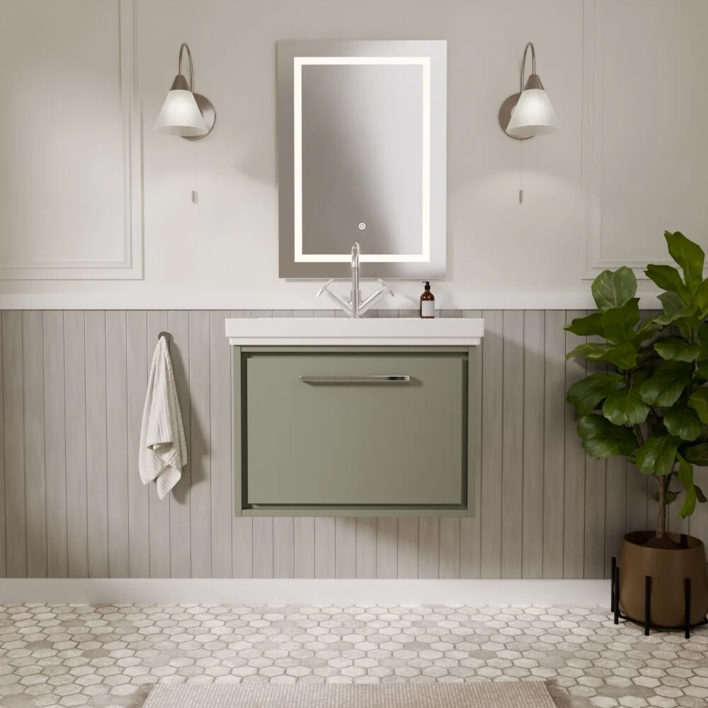Longnor Single Drawer Wall Hung Vanity Basin Unit with 1 Tap Hole Traditional Fireclay Basin, Choice of Colour and Size - Image 14