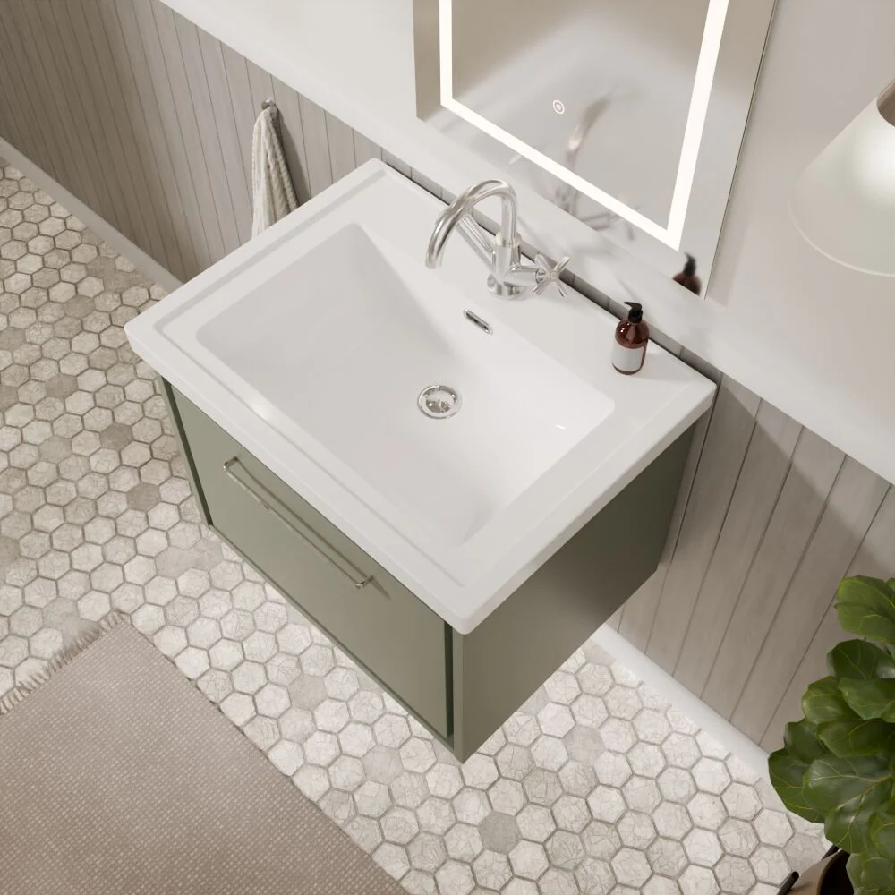 Longnor Single Drawer Wall Hung Vanity Basin Unit with 1 Tap Hole Traditional Fireclay Basin, Choice of Colour and Size - Image 15