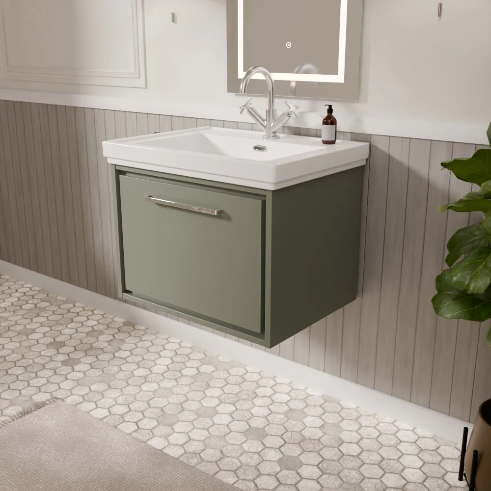 Longnor Single Drawer Wall Hung Vanity Basin Unit with 1 Tap Hole Traditional Fireclay Basin, Choice of Colour and Size - Image 16