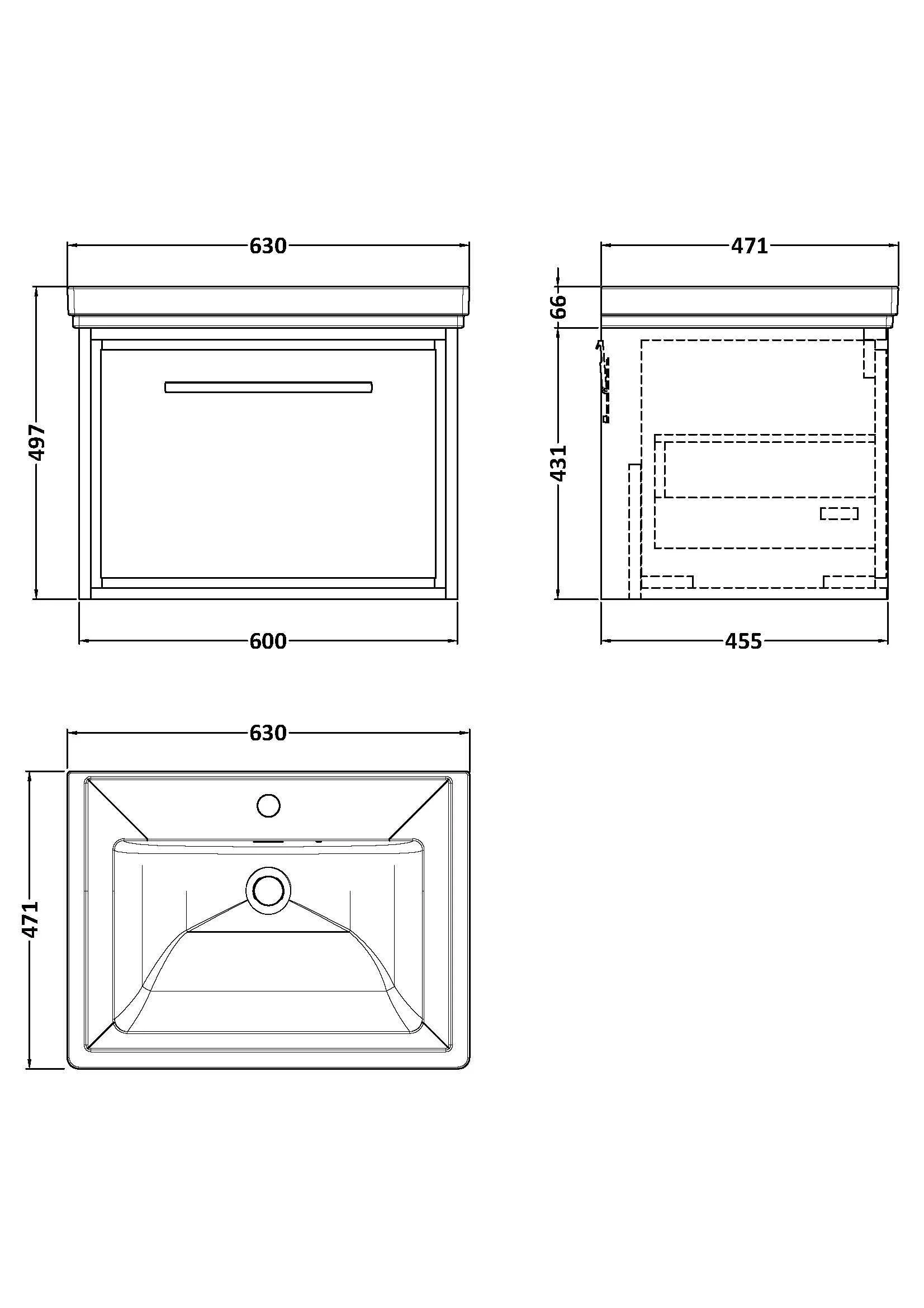 Longnor Single Drawer Wall Hung Vanity Basin Unit with 1 Tap Hole Traditional Fireclay Basin, Choice of Colour and Size - Image 17