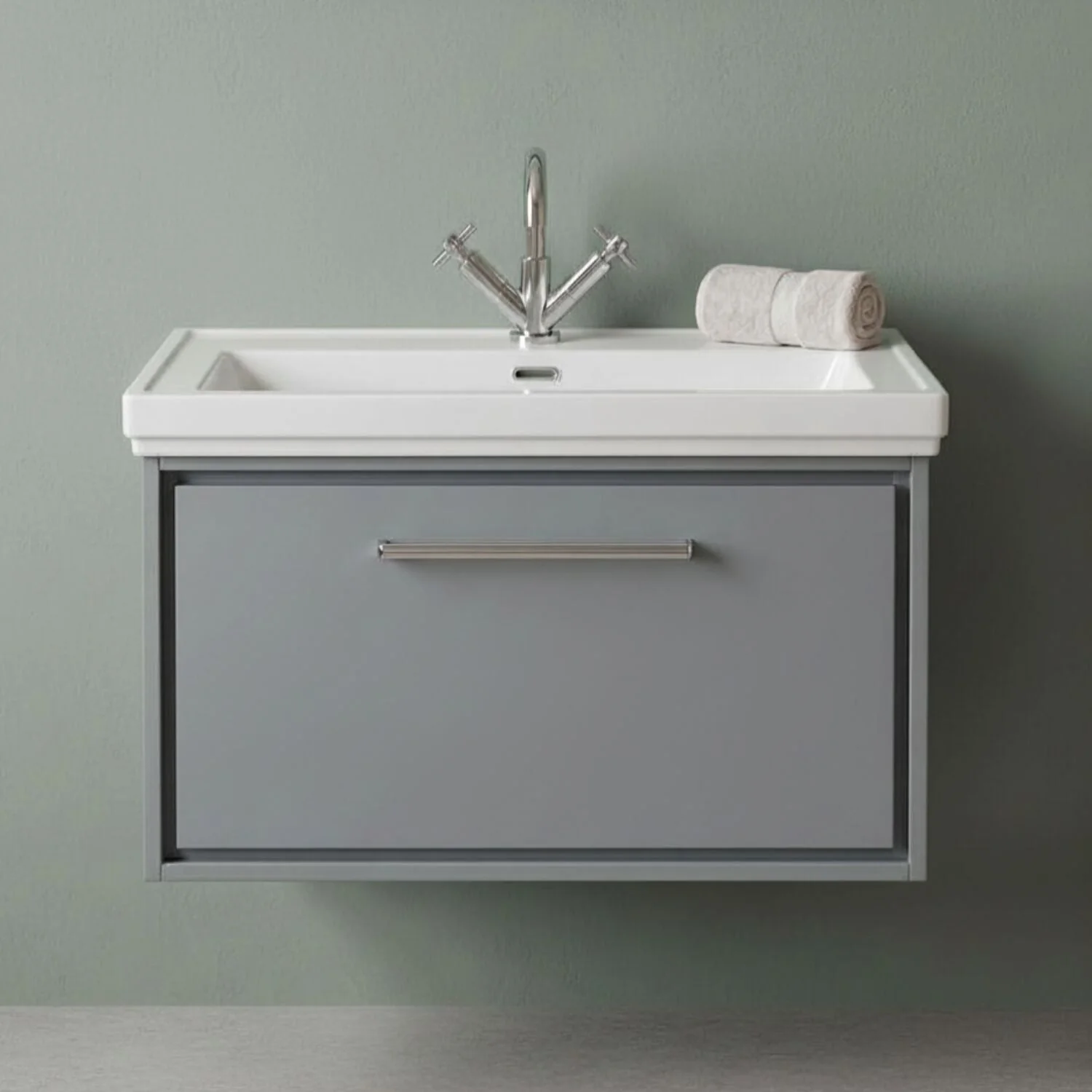 Longnor Single Drawer Wall Hung Vanity Basin Unit with 1 Tap Hole Traditional Fireclay Basin, Choice of Colour and Size - Image 18