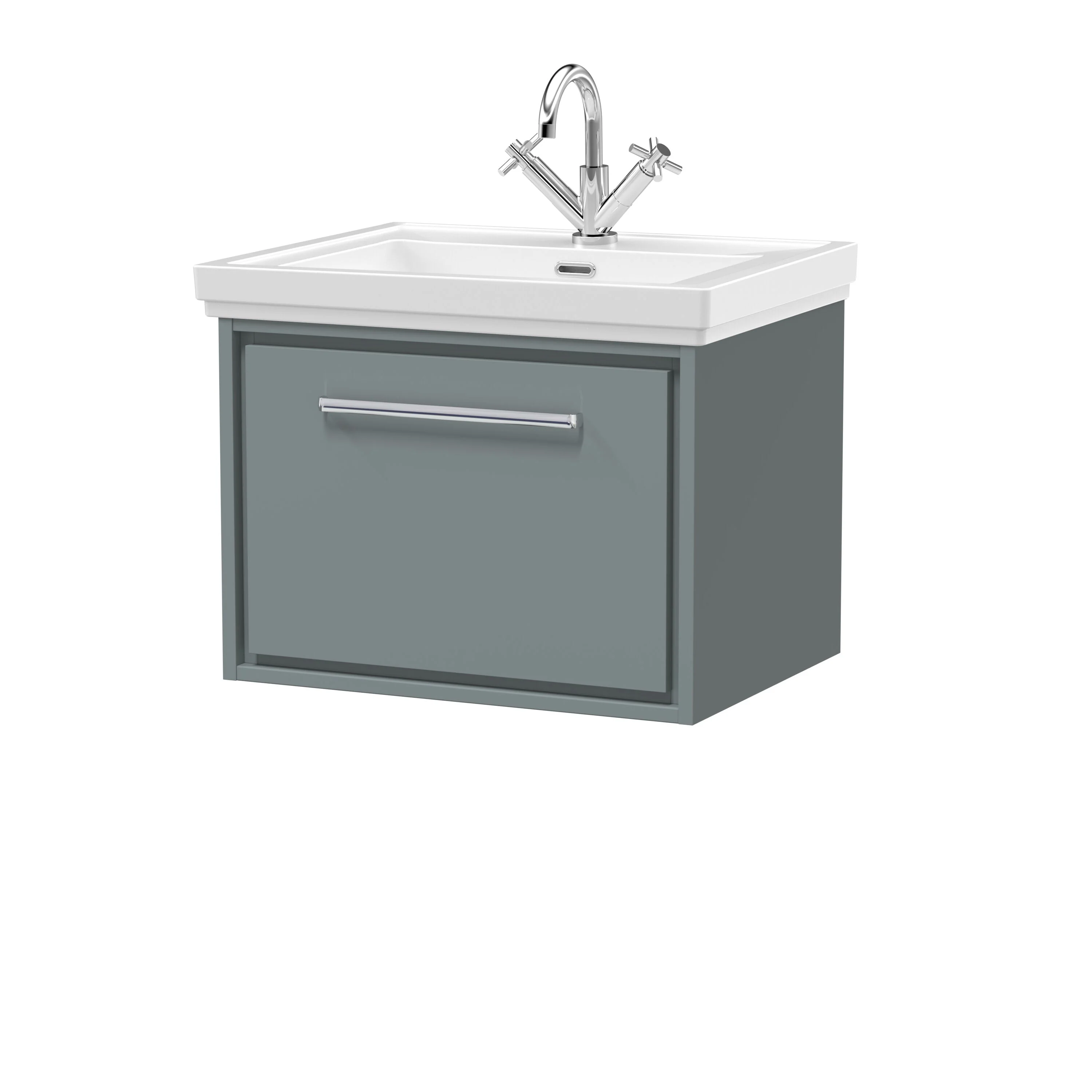 Longnor Single Drawer Wall Hung Vanity Basin Unit with 1 Tap Hole Traditional Fireclay Basin, Choice of Colour and Size - Image 2