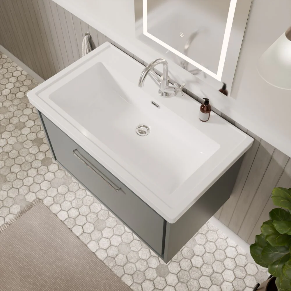 Longnor Single Drawer Wall Hung Vanity Basin Unit with 1 Tap Hole Traditional Fireclay Basin, Choice of Colour and Size - Image 21