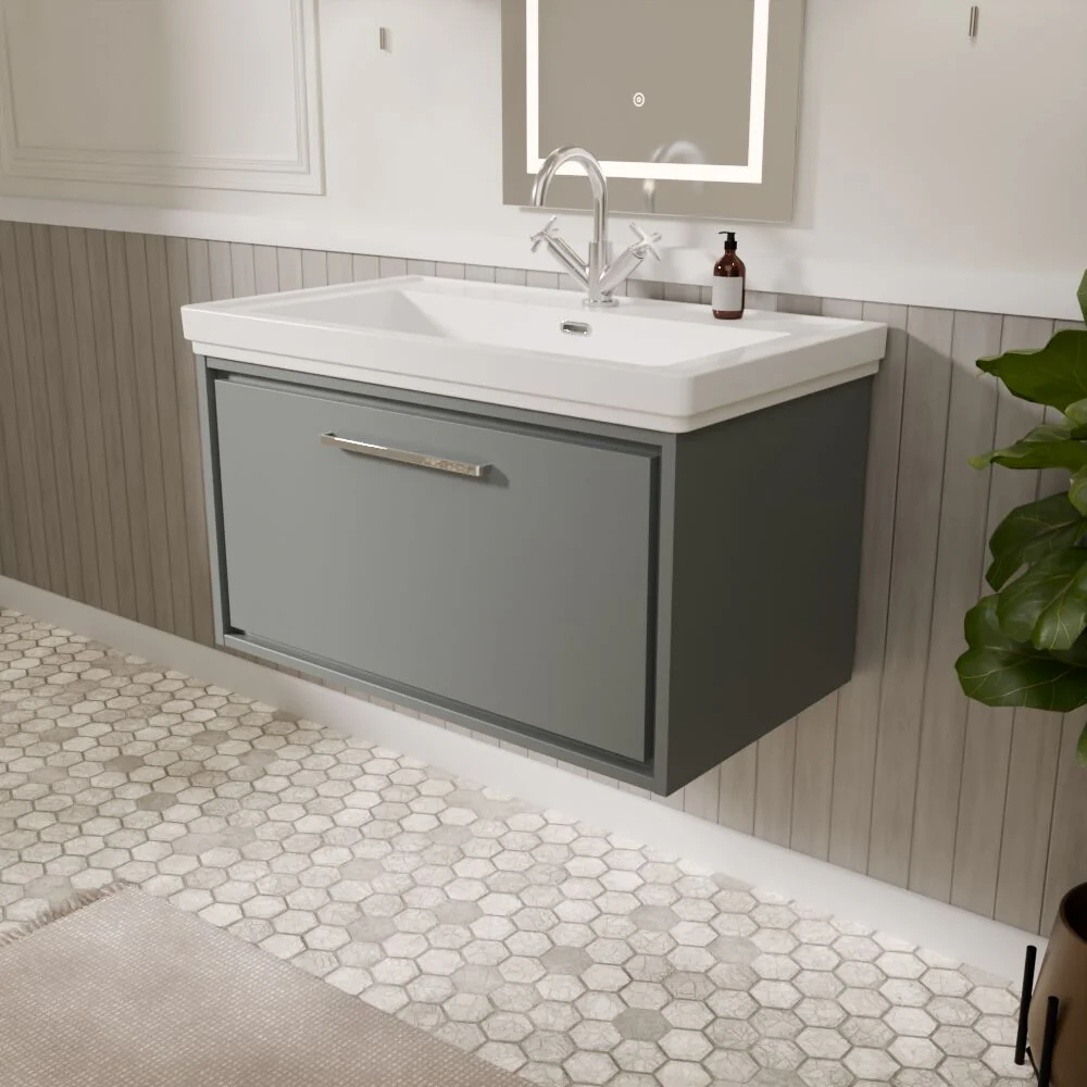 Longnor Single Drawer Wall Hung Vanity Basin Unit with 1 Tap Hole Traditional Fireclay Basin, Choice of Colour and Size - Image 22