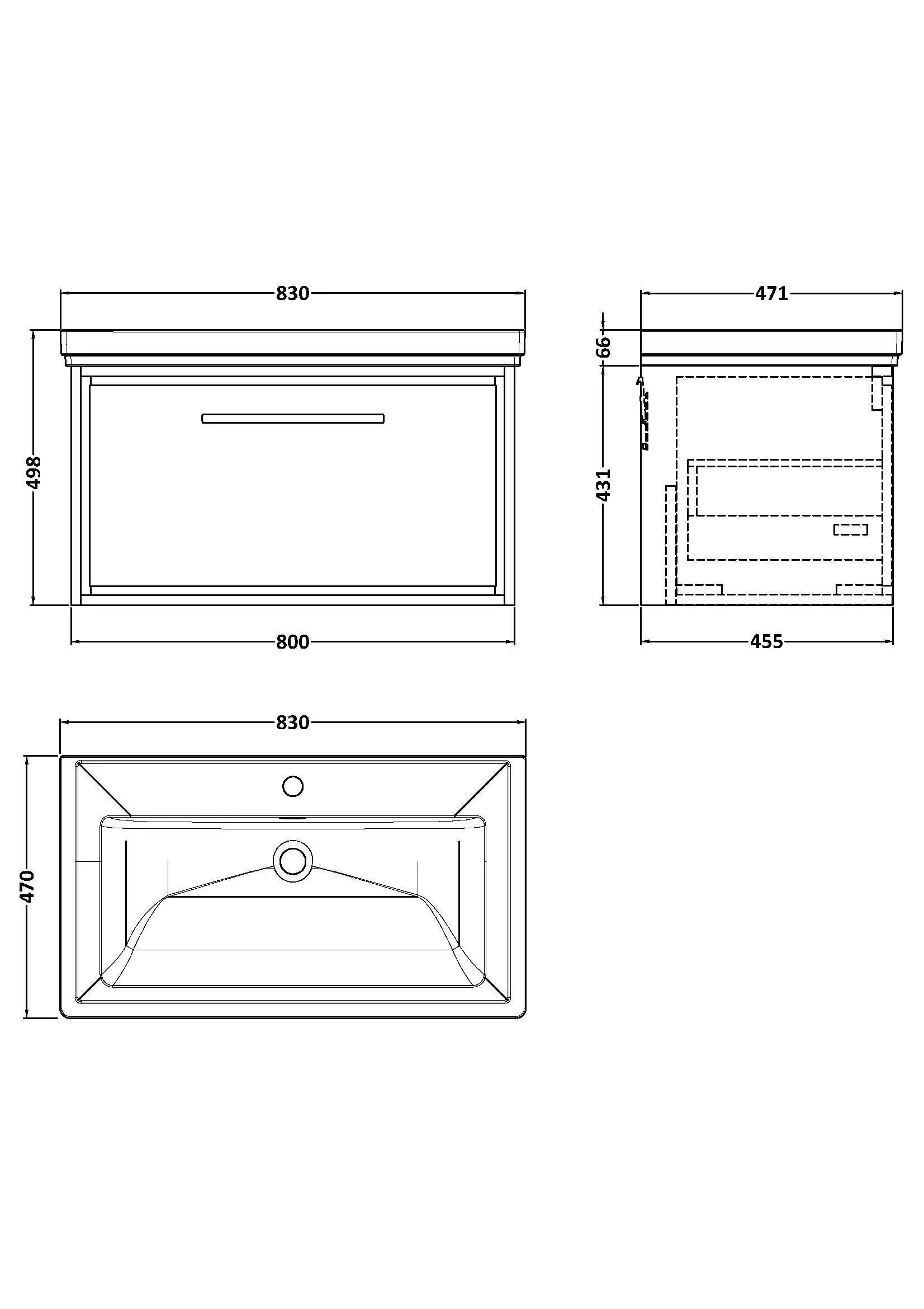 Longnor Single Drawer Wall Hung Vanity Basin Unit with 1 Tap Hole Traditional Fireclay Basin, Choice of Colour and Size - Image 23