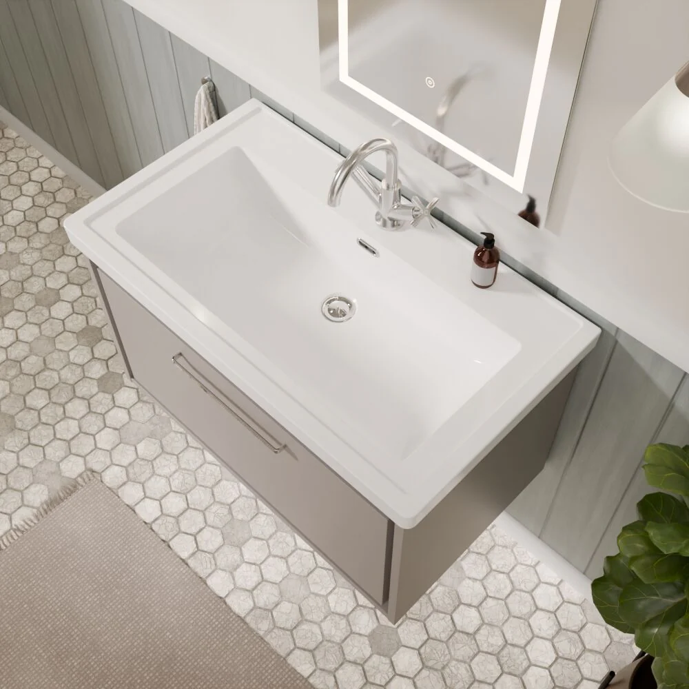 Longnor Single Drawer Wall Hung Vanity Basin Unit with 1 Tap Hole Traditional Fireclay Basin, Choice of Colour and Size - Image 27