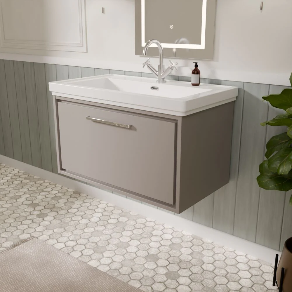 Longnor Single Drawer Wall Hung Vanity Basin Unit with 1 Tap Hole Traditional Fireclay Basin, Choice of Colour and Size - Image 28