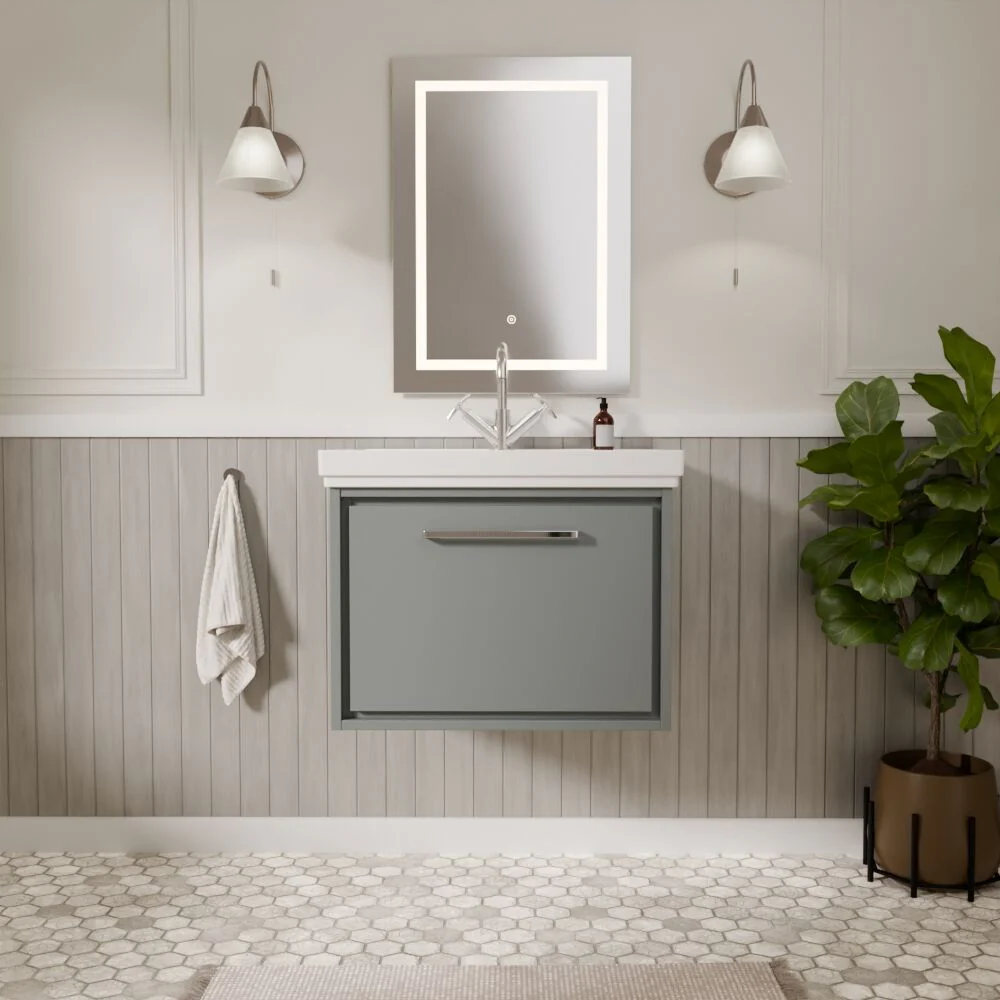 Longnor Single Drawer Wall Hung Vanity Basin Unit with 1 Tap Hole Traditional Fireclay Basin, Choice of Colour and Size - Image 3