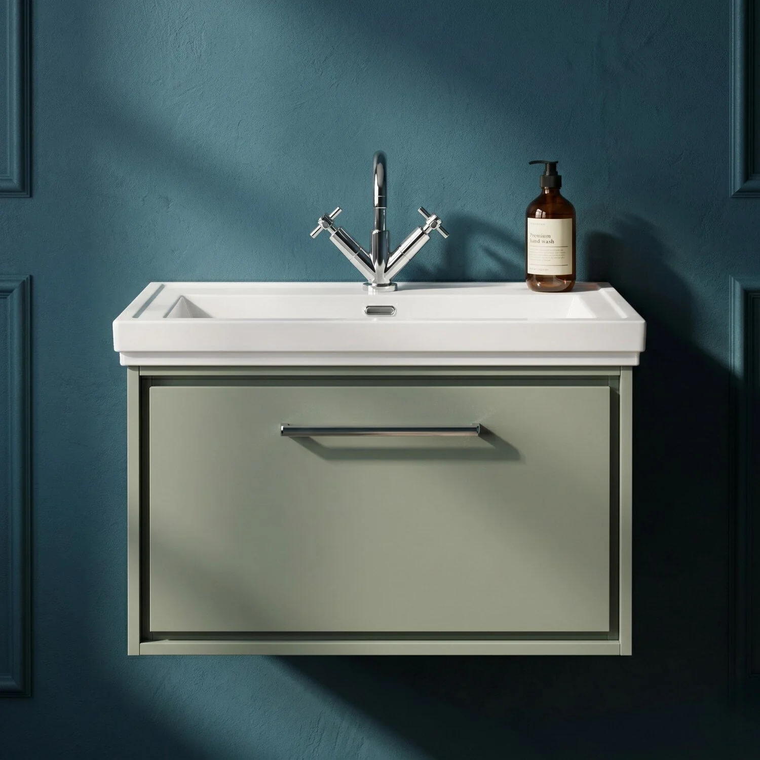 Longnor Single Drawer Wall Hung Vanity Basin Unit with 1 Tap Hole Traditional Fireclay Basin, Choice of Colour and Size - Image 30