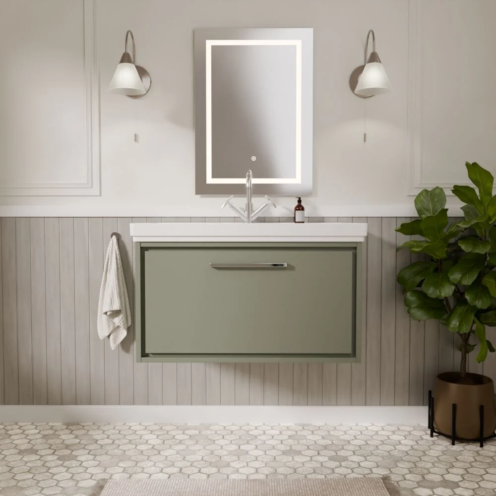 Longnor Single Drawer Wall Hung Vanity Basin Unit with 1 Tap Hole Traditional Fireclay Basin, Choice of Colour and Size - Image 32