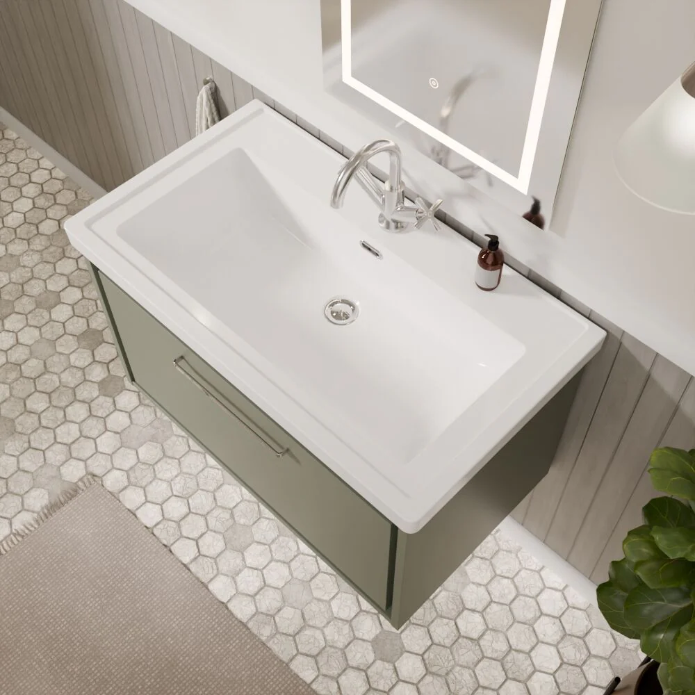 Longnor Single Drawer Wall Hung Vanity Basin Unit with 1 Tap Hole Traditional Fireclay Basin, Choice of Colour and Size - Image 33