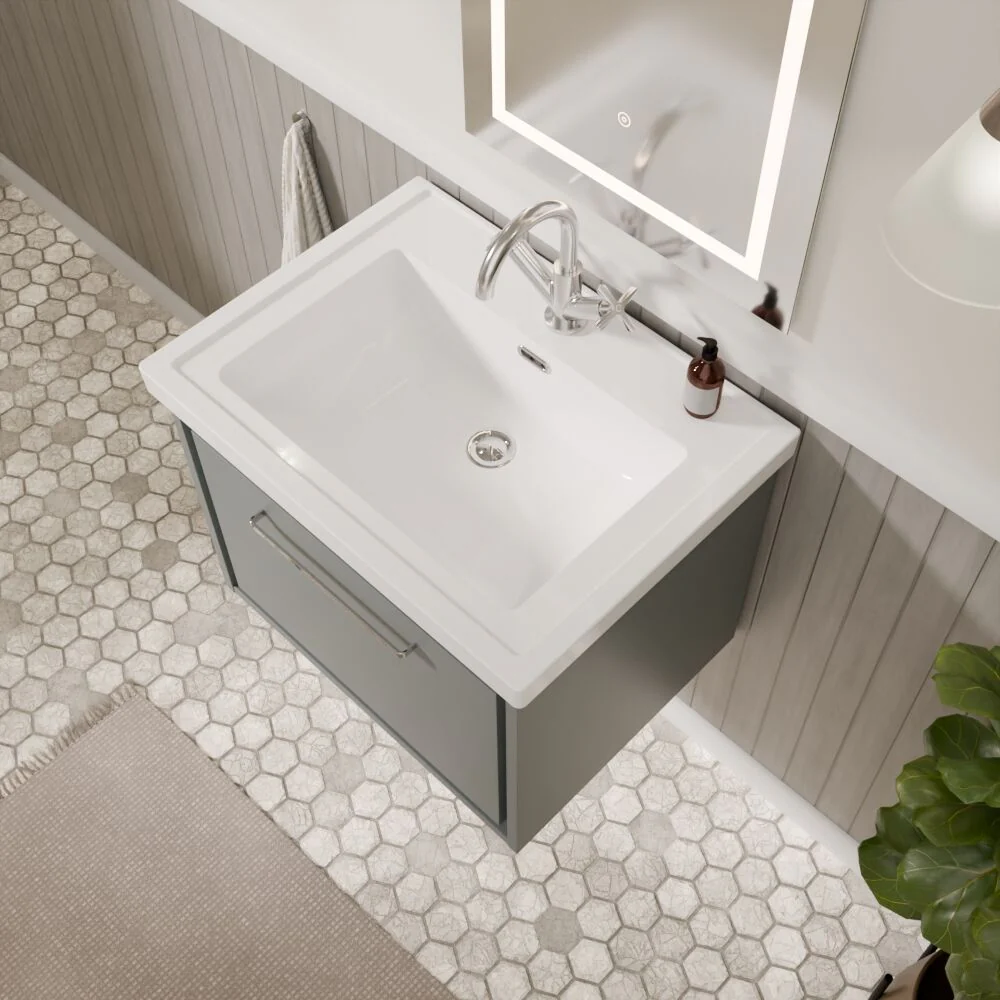Longnor Single Drawer Wall Hung Vanity Basin Unit with 1 Tap Hole Traditional Fireclay Basin, Choice of Colour and Size - Image 4