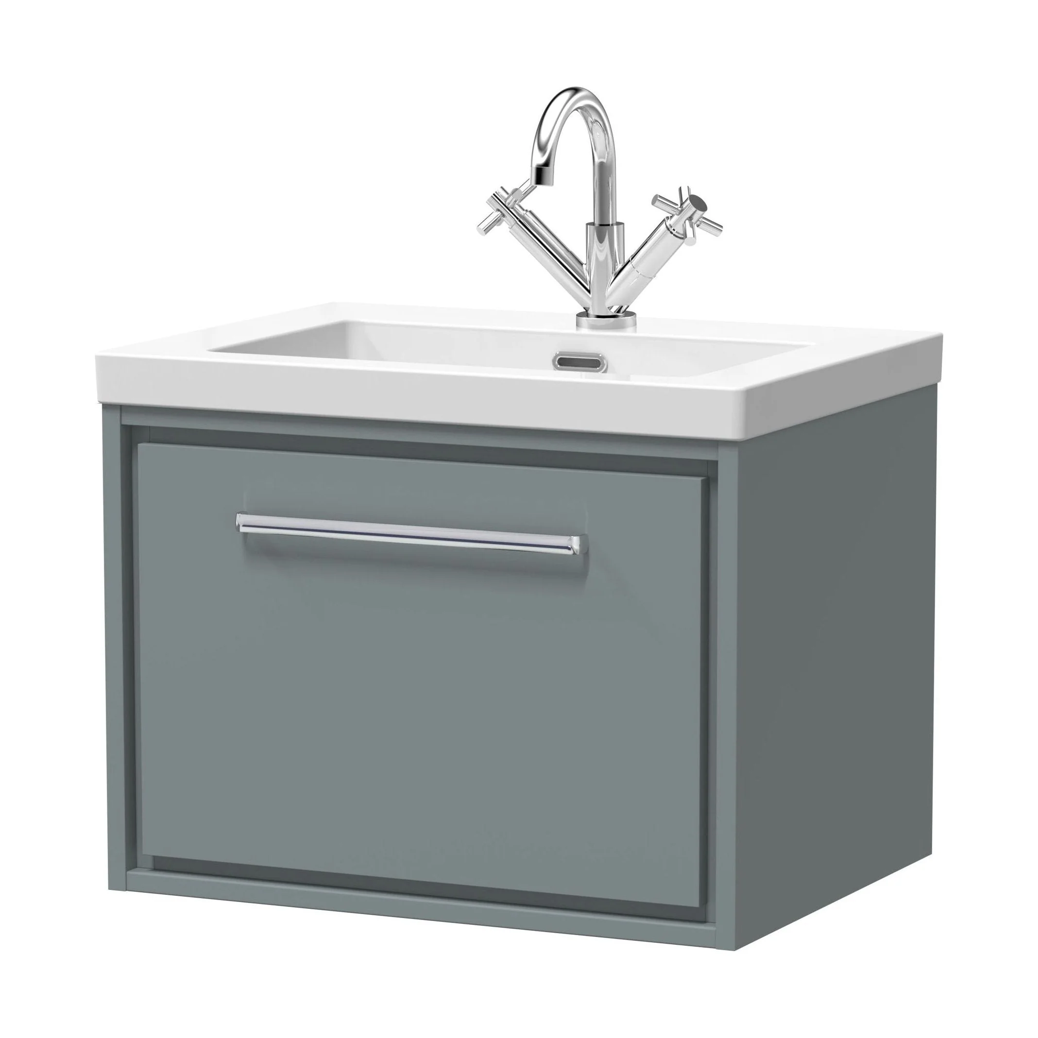 Longnor Wall Hung Single Drawer Vanity Basin Unit with Modern Fireclay Basin, Choice of Size, Colour and Basin - Image 2