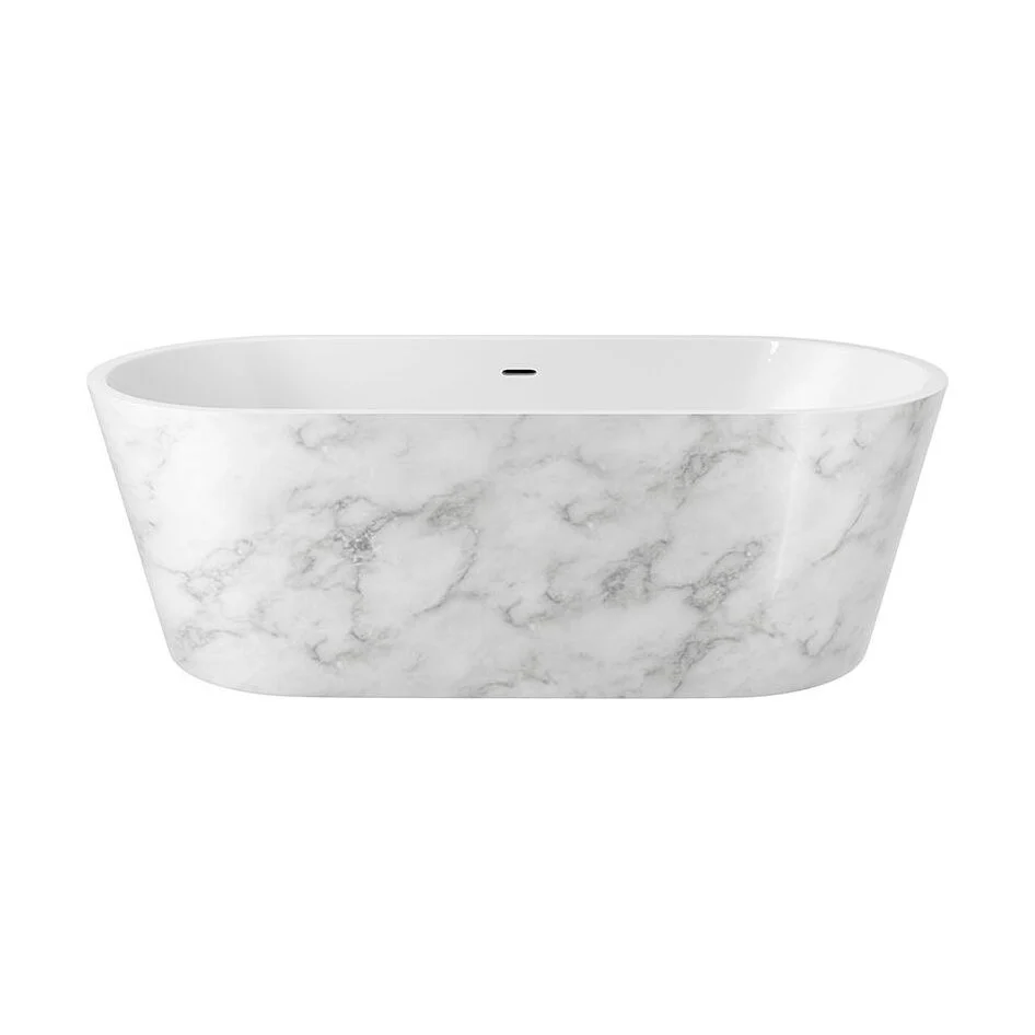 Modern Oval Freestanding Double Ended Bath, White Marble Finish - Choice of Size - Image 3