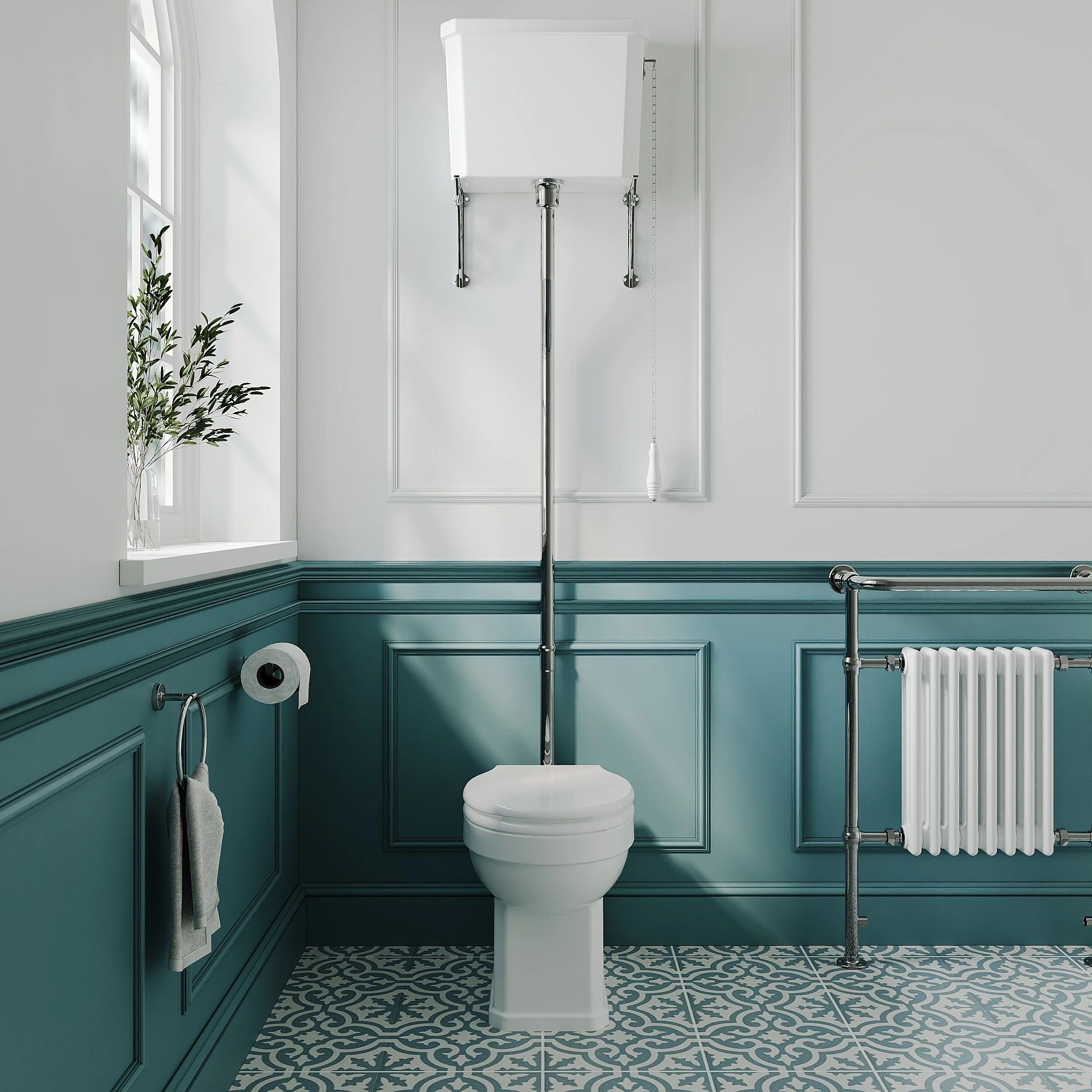 Madeley Traditional Comfort Height Toilet with High Level Cistern, Flush Pipe Kit and Soft Close Toilet Seat - Image 2