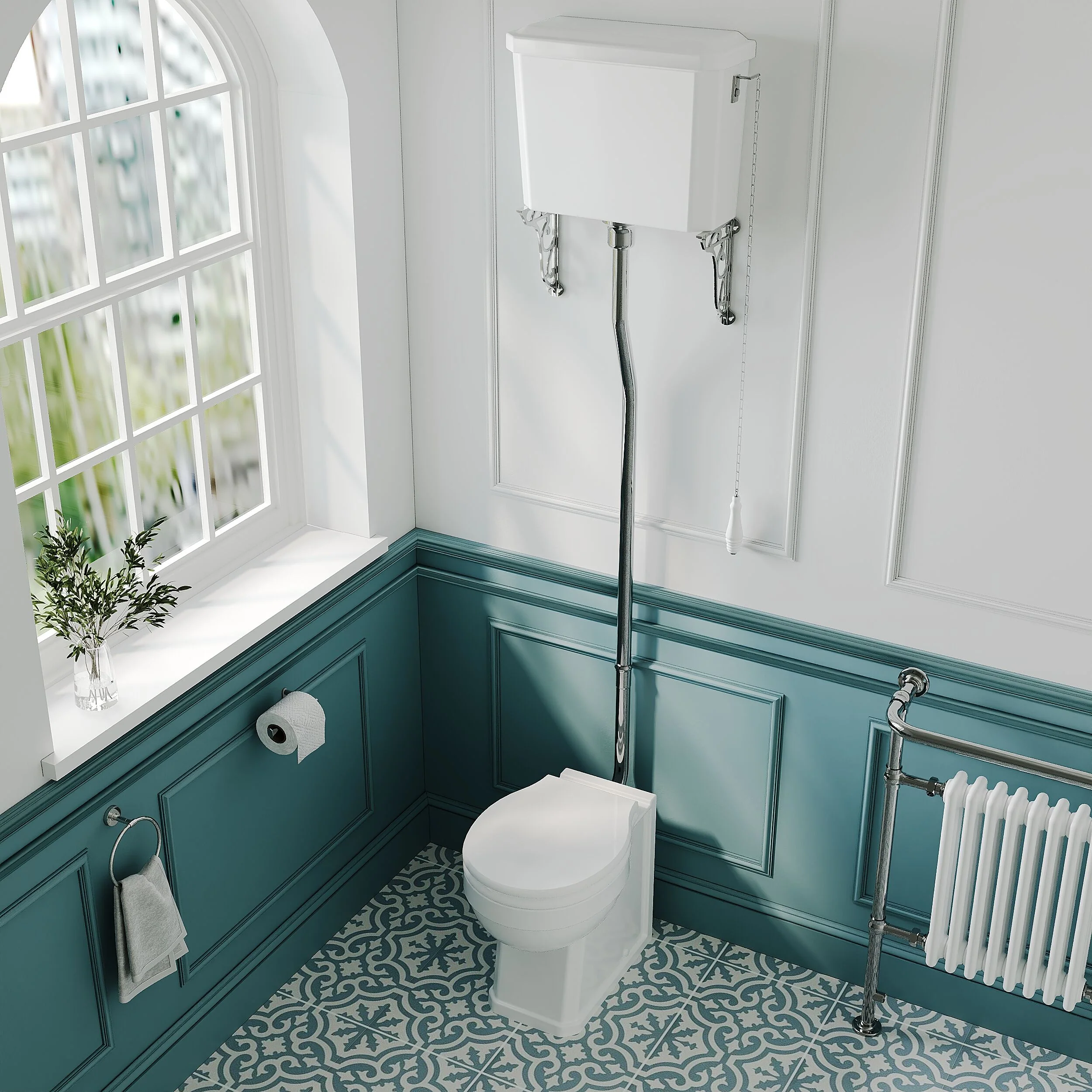Madeley Traditional Comfort Height Toilet with High Level Cistern, Flush Pipe Kit and Soft Close Toilet Seat - Image 3