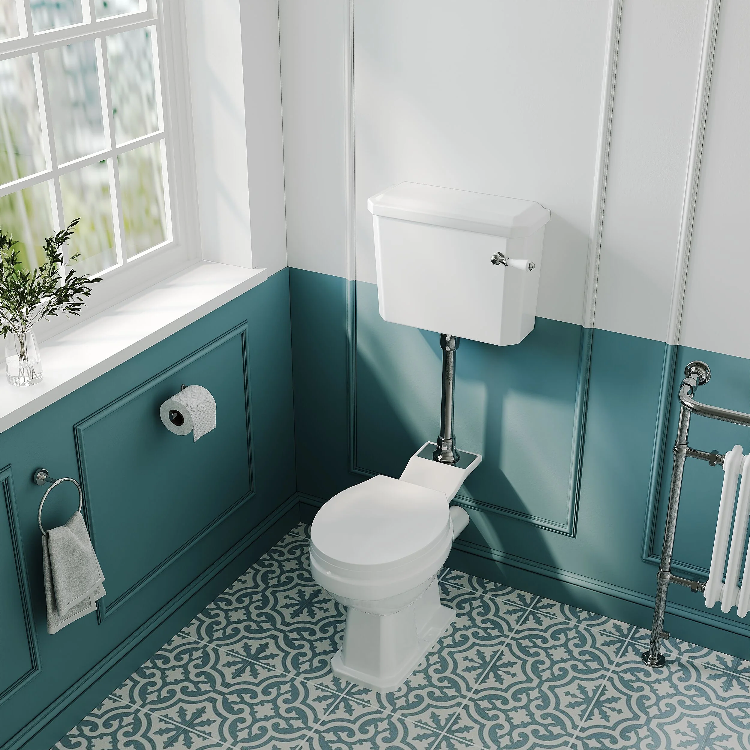 Madeley Traditional Comfort Height Toilet with Mid Level Cistern, Flush Pipe Kit and Soft Close Toilet Seat - Image 3