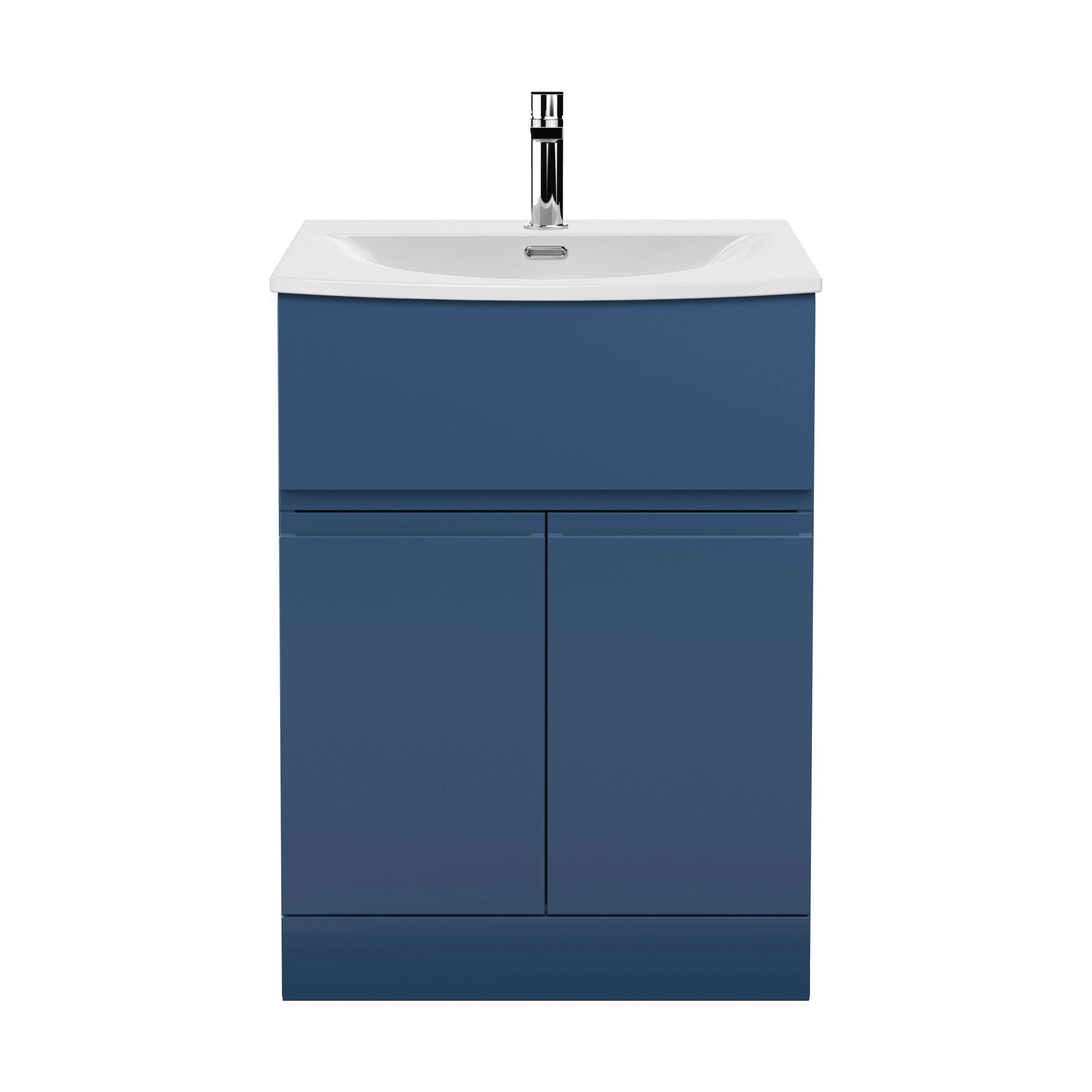 Mavesyn Contemporary 2 Door 1 Drawer Floor Standing Vanity Unit with Curved Basin, Dark Blue, 600mm