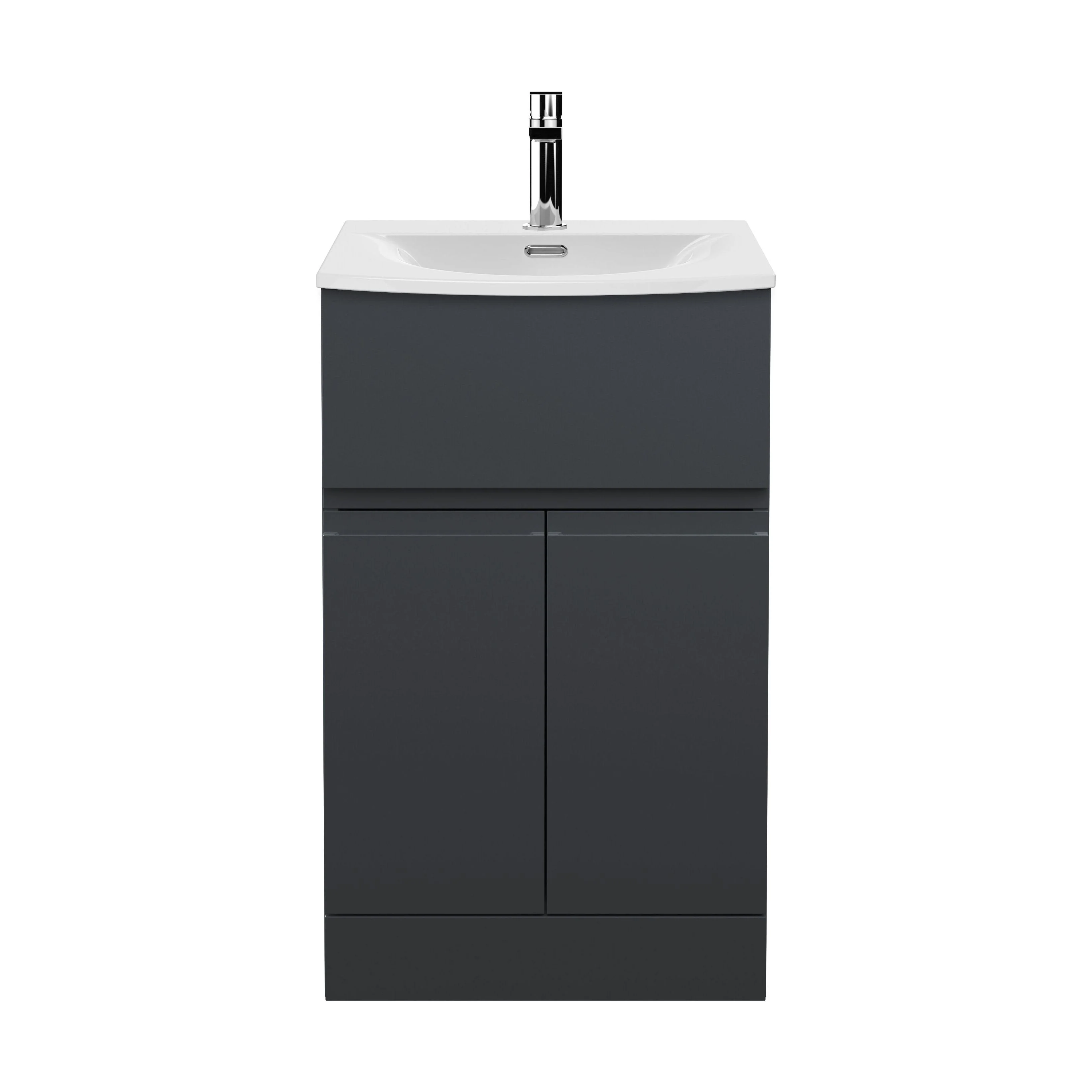 Mavesyn Contemporary 2 Door 1 Drawer Floor Standing Vanity Unit with Curved Basin, Dark Grey, 500mm