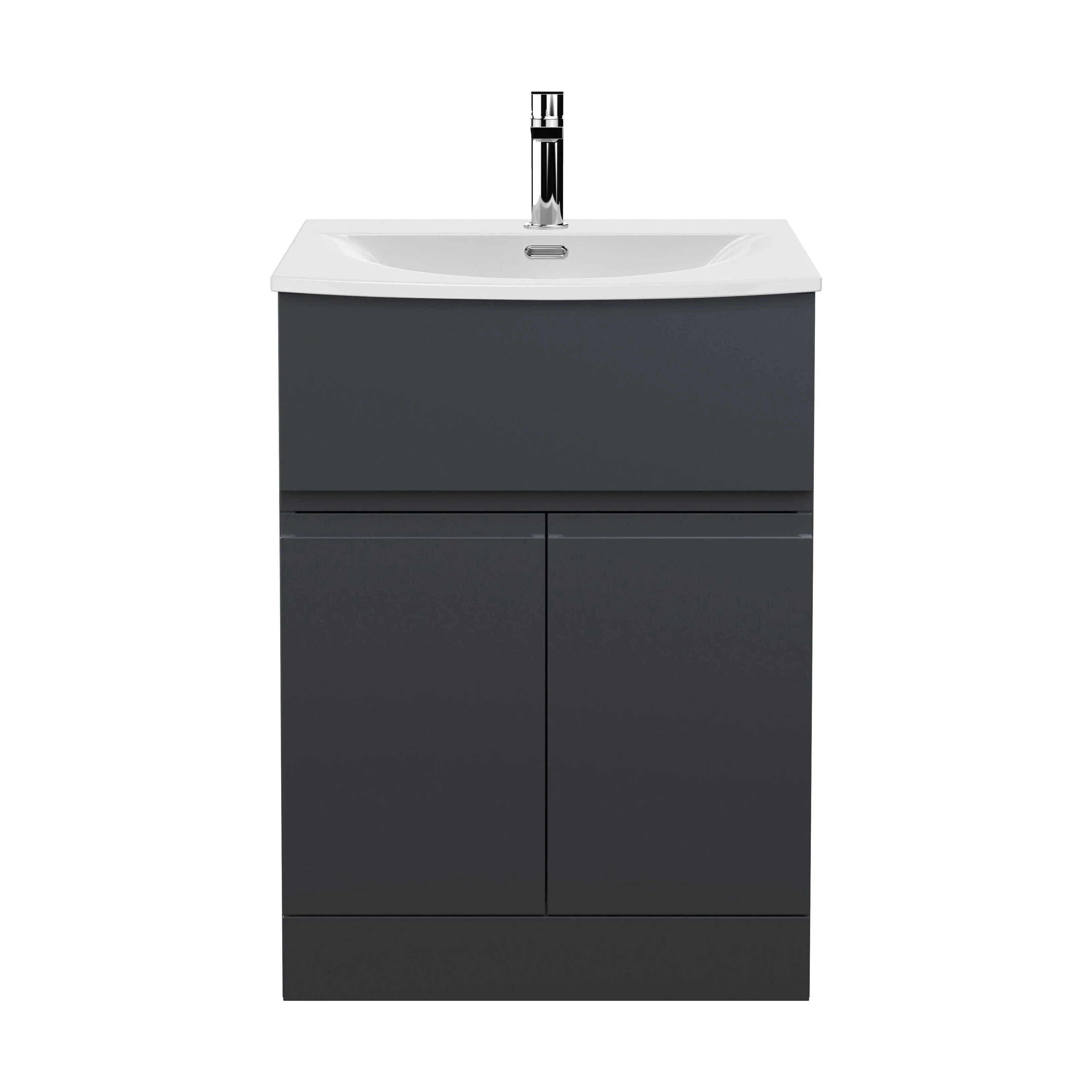 Mavesyn Contemporary 2 Door 1 Drawer Floor Standing Vanity Unit with Curved Basin, Dark Grey, 600mm