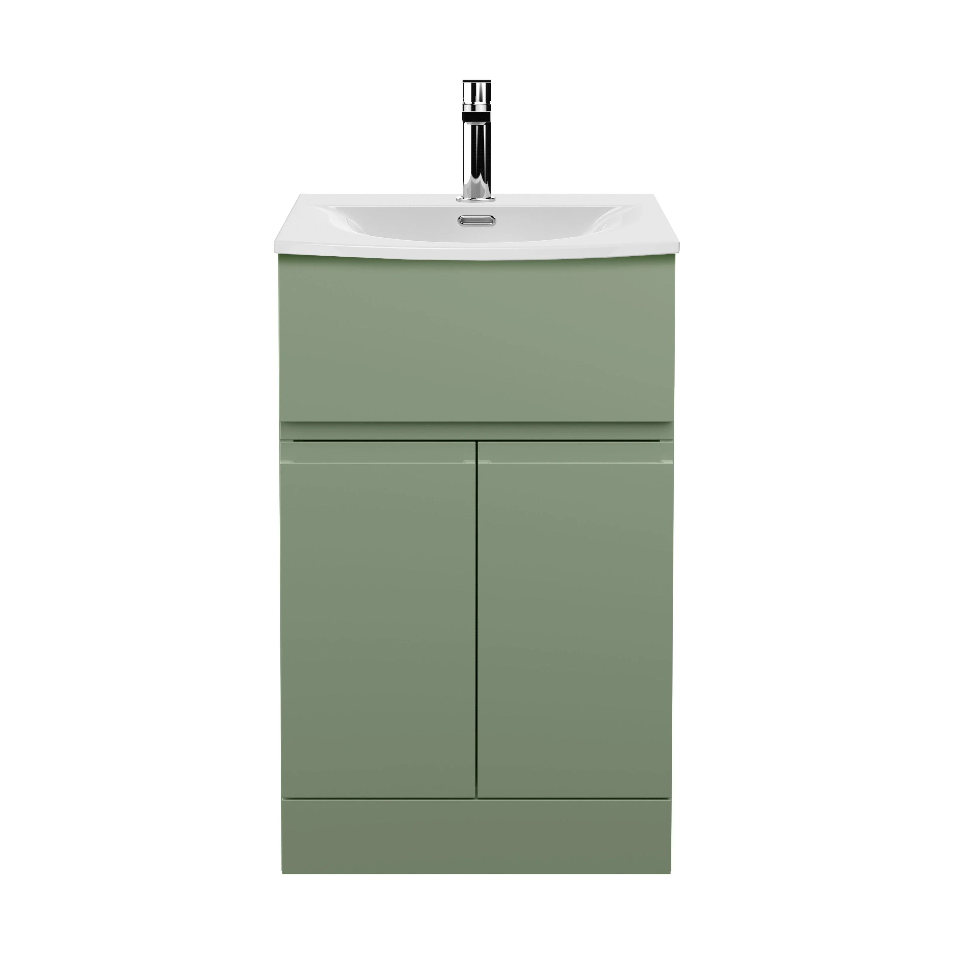 Mavesyn Contemporary 2 Door 1 Drawer Floor Standing Vanity Unit with Curved Basin, Satin Green, 500mm
