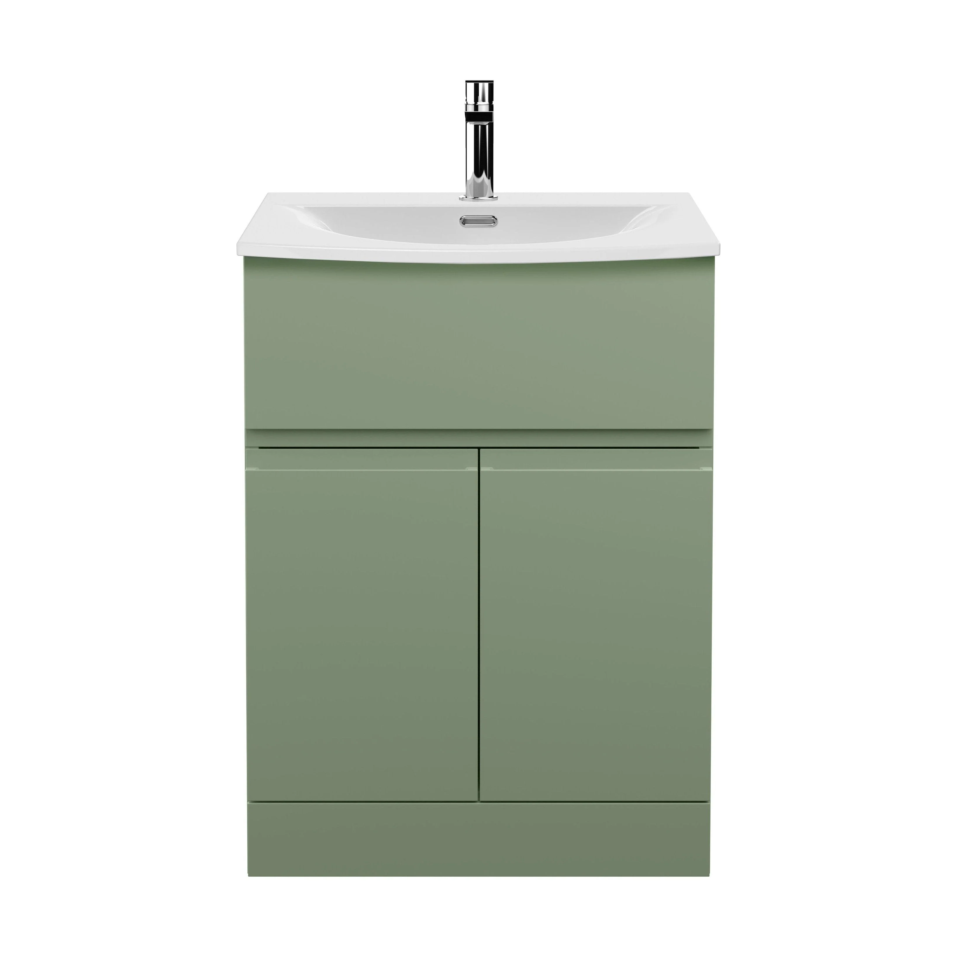 Mavesyn Contemporary 2 Door 1 Drawer Floor Standing Vanity Unit with Curved Basin, Satin Green, 600mm