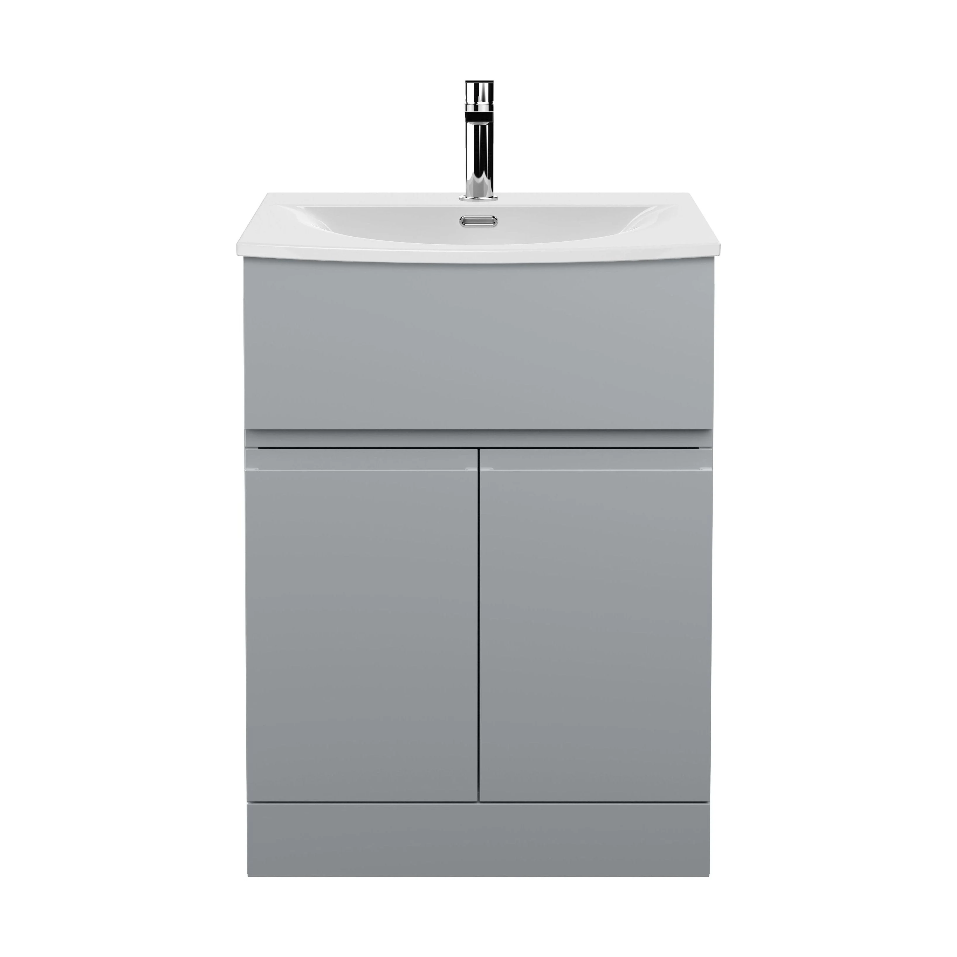 Mavesyn Contemporary 2 Door 1 Drawer Floor Standing Vanity Unit with Curved Basin, Satin Grey, 600mm