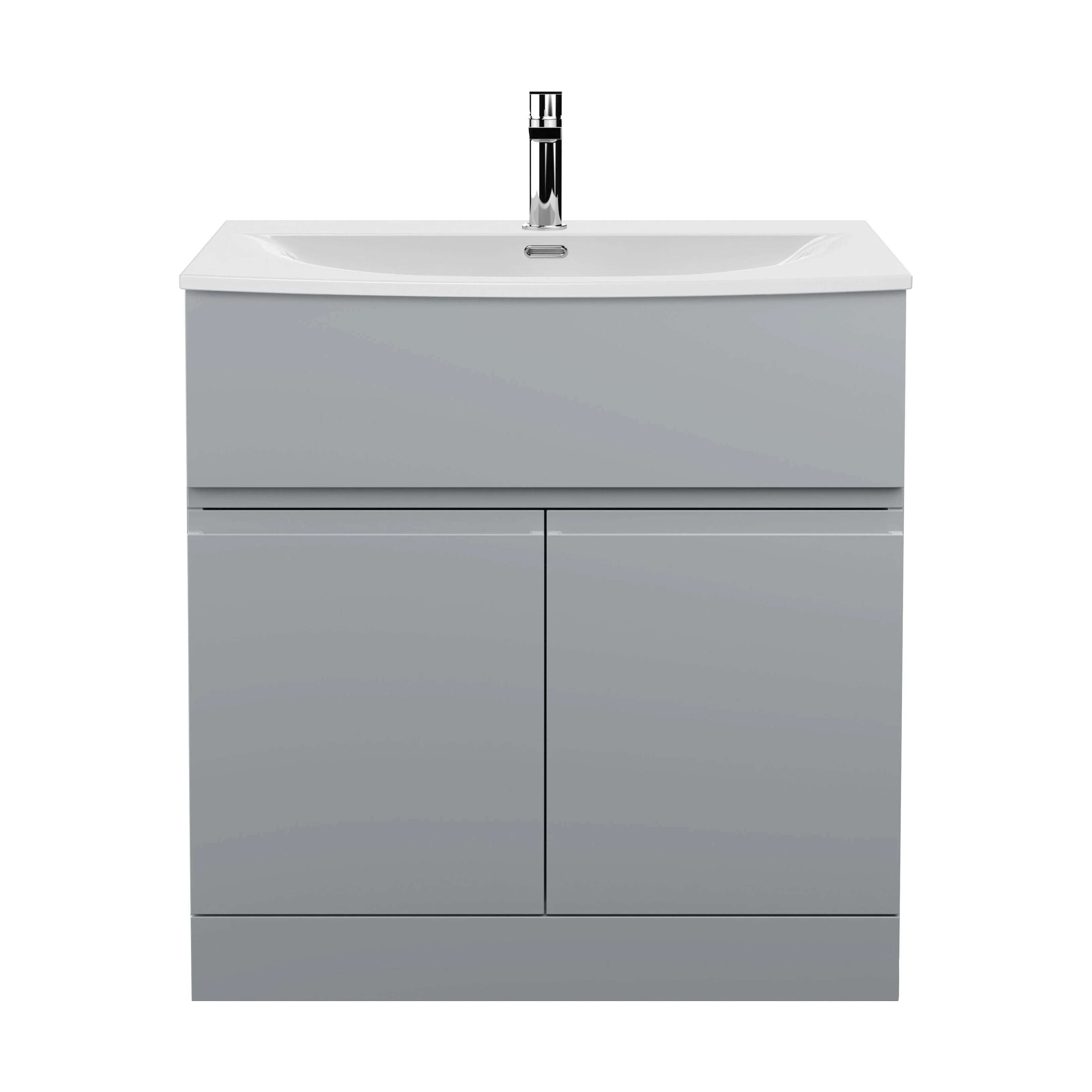 Mavesyn Contemporary 2 Door 1 Drawer Floor Standing Vanity Unit with Curved Basin, Satin Grey, 800mm