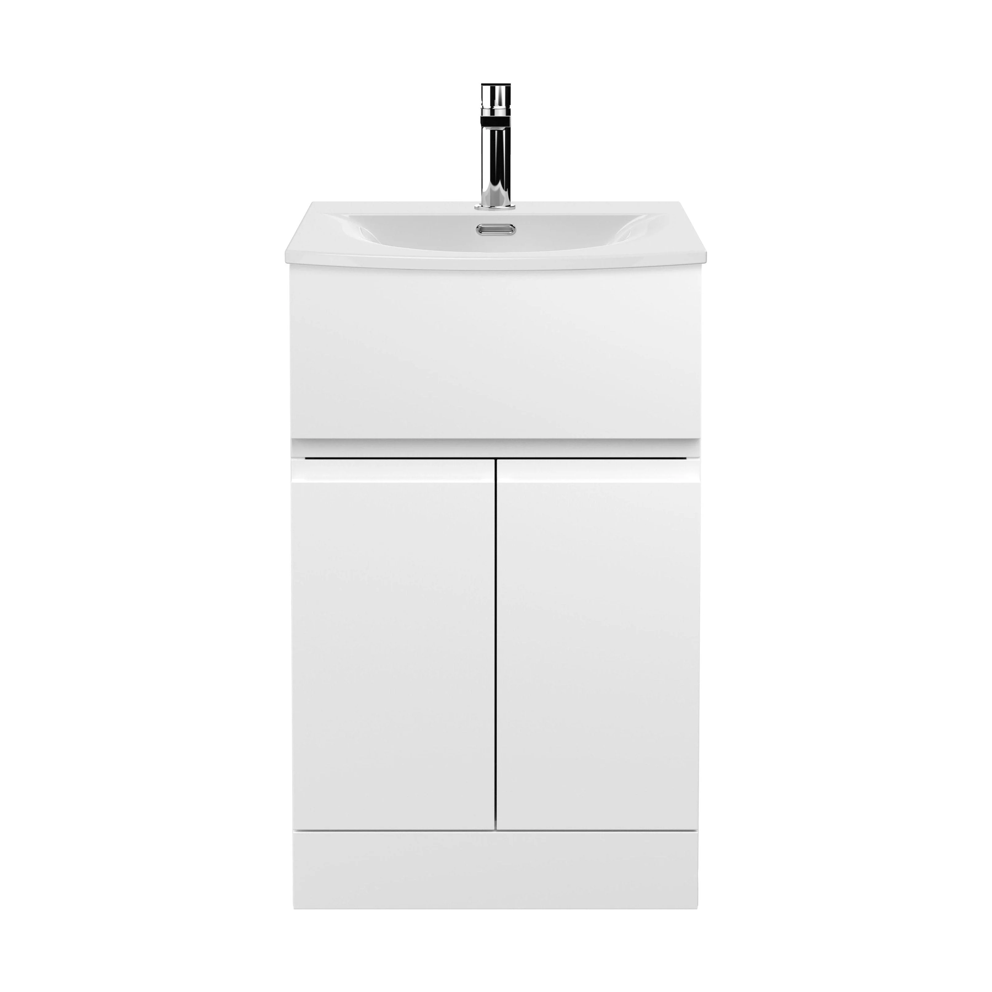 Mavesyn Contemporary 2 Door 1 Drawer Floor Standing Vanity Unit with Curved Basin, Satin White, 500mm