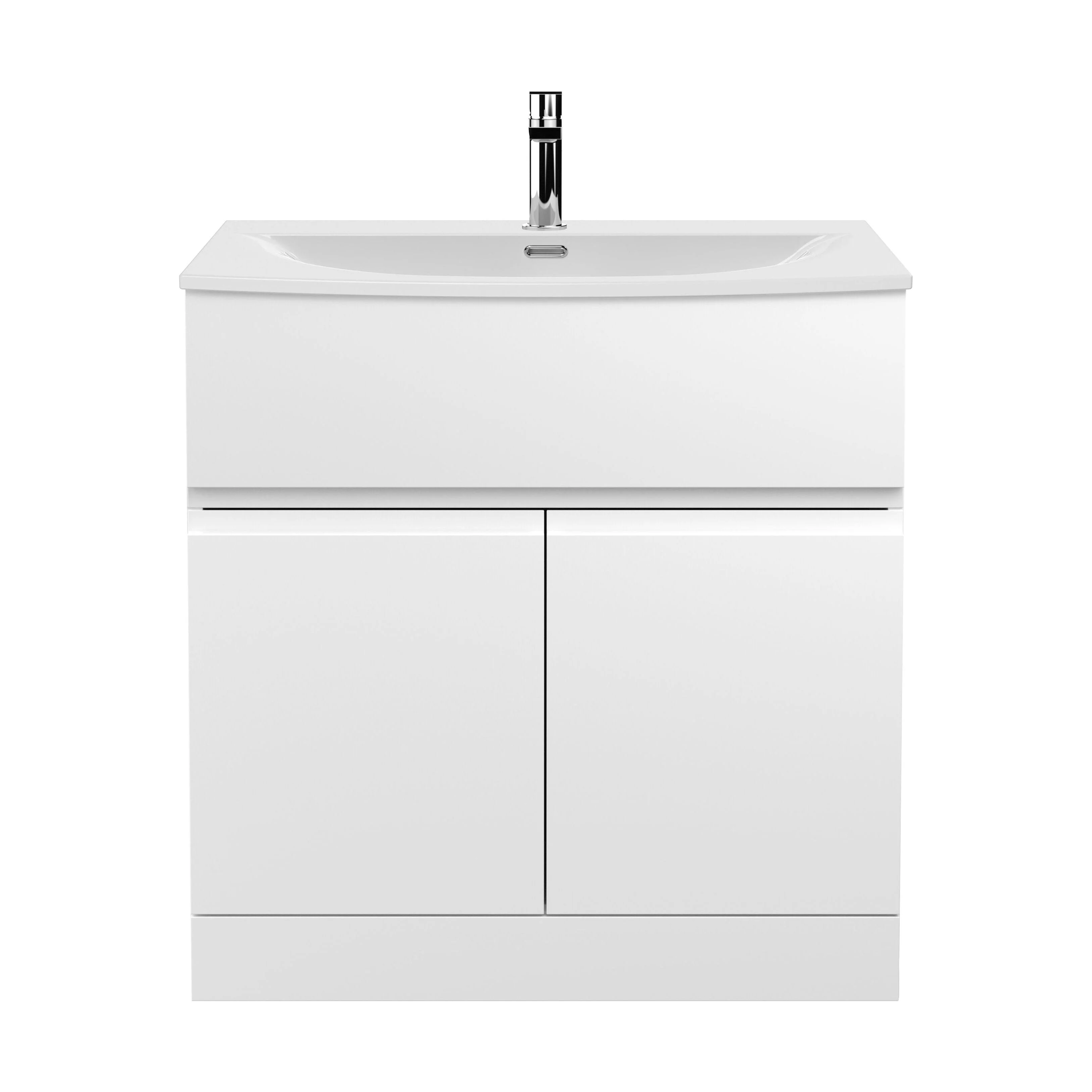 Mavesyn Contemporary 2 Door 1 Drawer Floor Standing Vanity Unit with Curved Basin, Satin White, 800mm