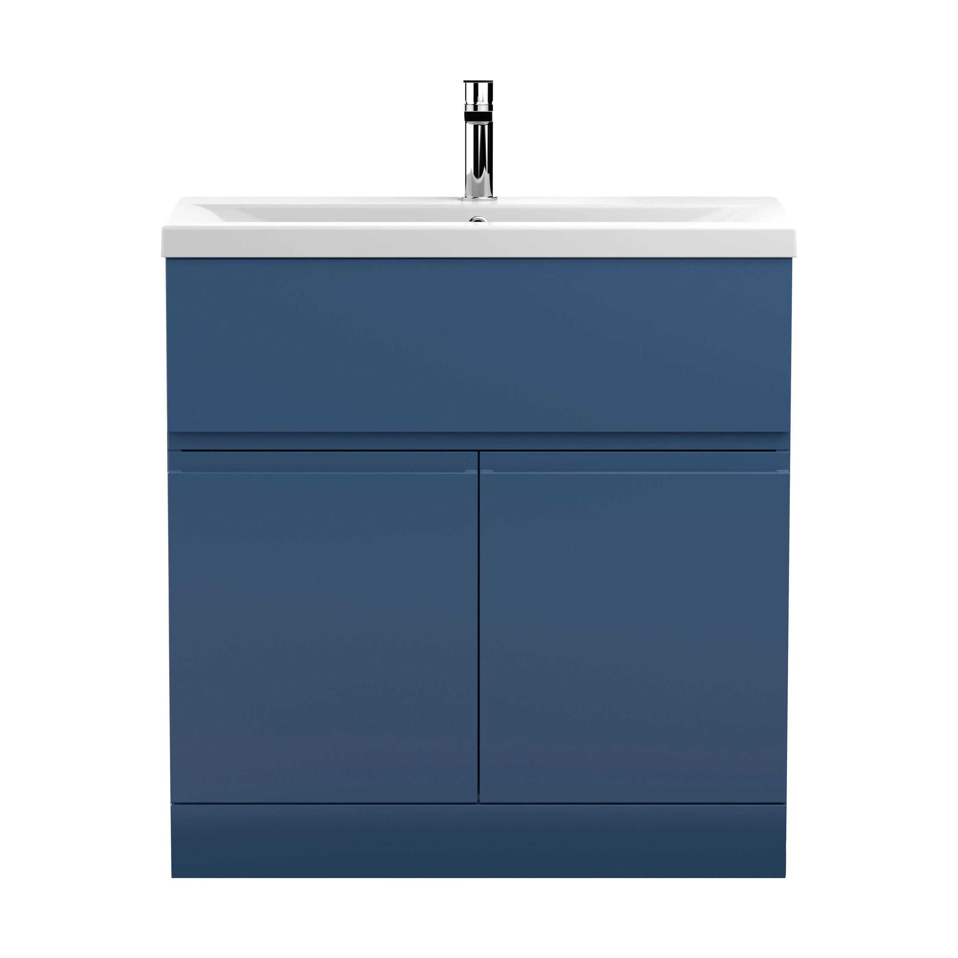 Mavesyn Contemporary 2 Door 1 Drawer Floor Standing Vanity Unit with Mid-Edge Basin, Dark Blue, 800mm