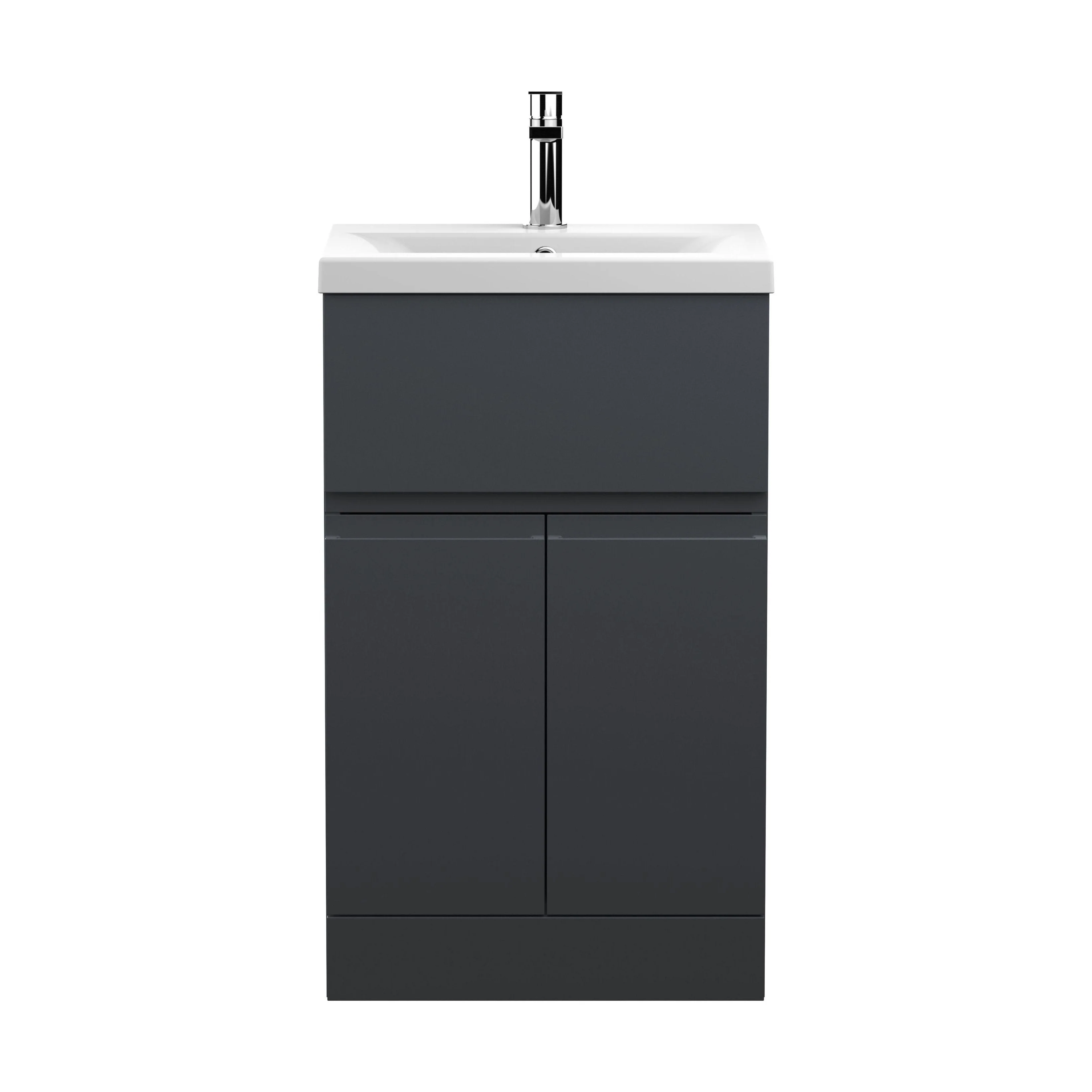 Mavesyn Contemporary 2 Door 1 Drawer Floor Standing Vanity Unit with Mid-Edge Basin, Dark Grey, 500mm