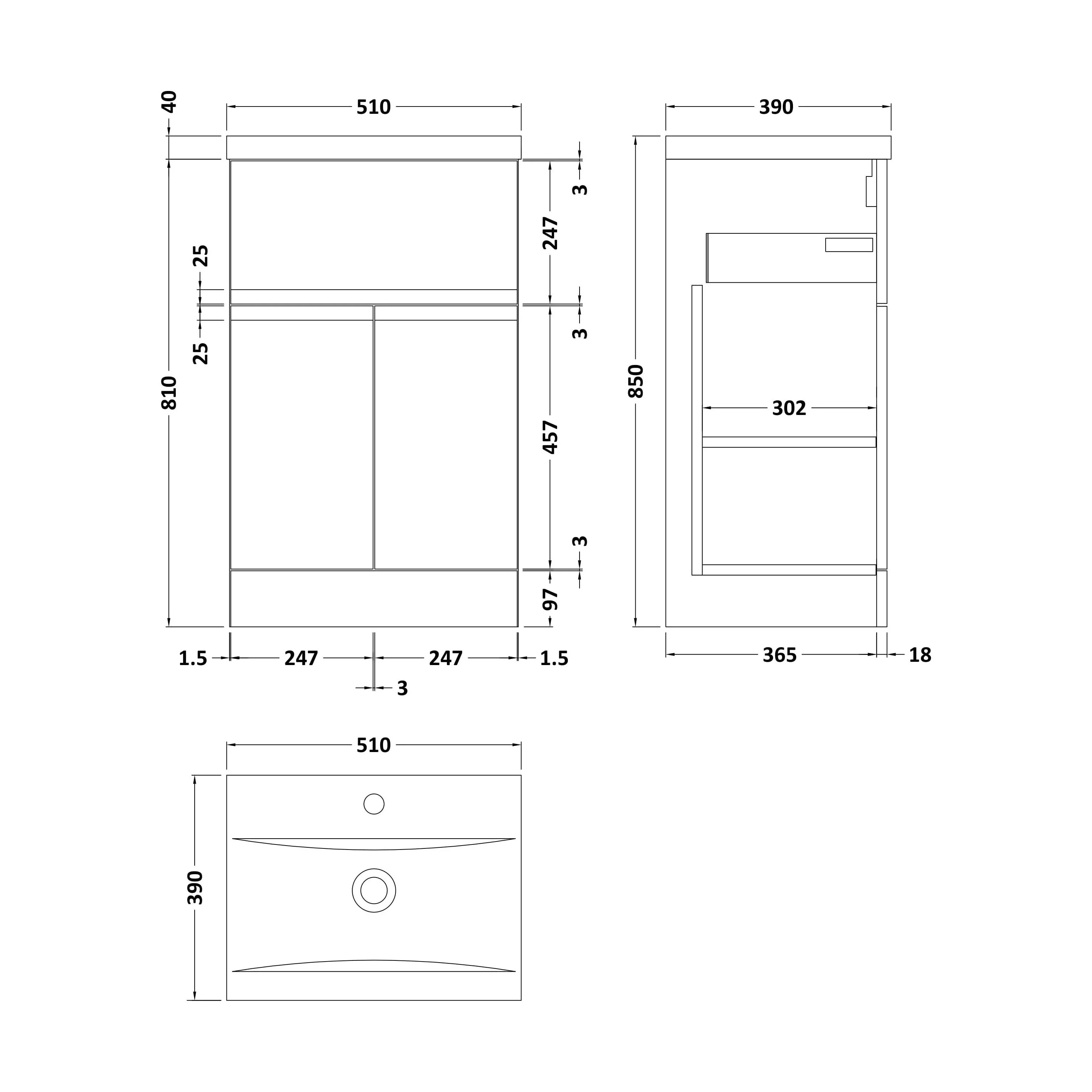 Mavesyn Contemporary 2 Door 1 Drawer Floor Standing Vanity Unit with Mid-Edge Basin, Dark Grey, 500mm - Image 2
