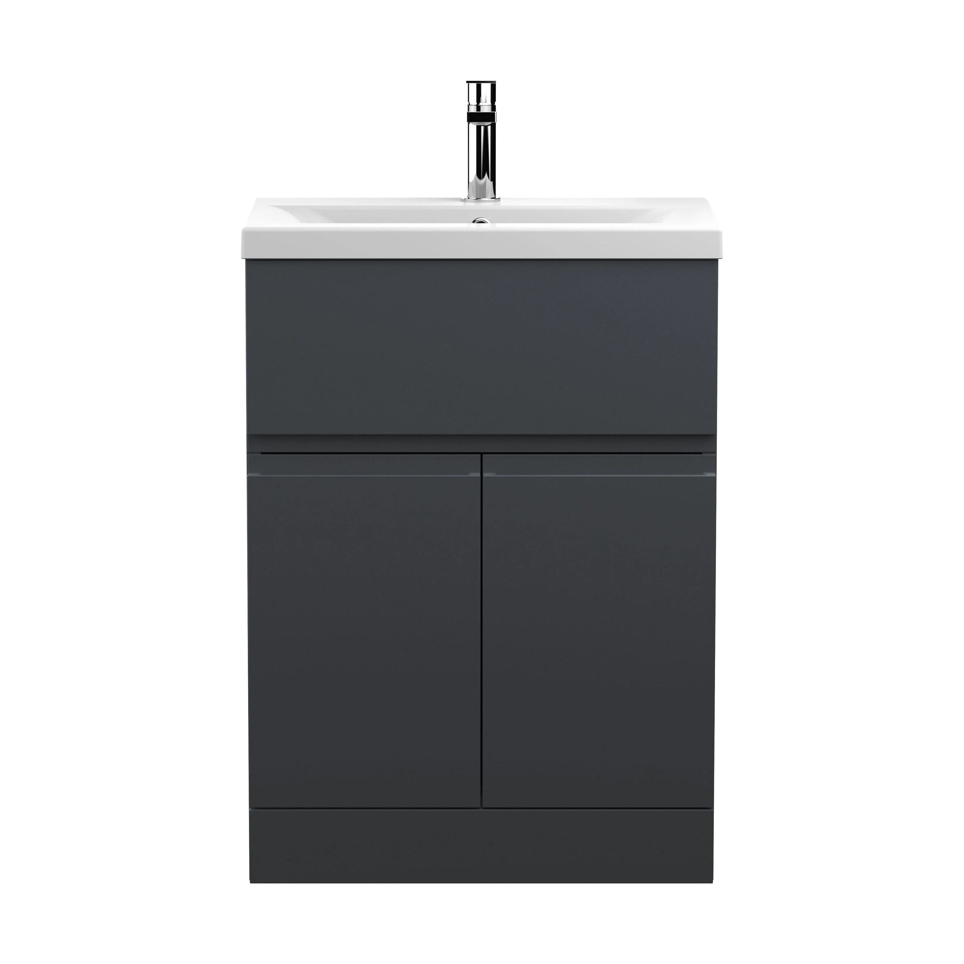 Mavesyn Contemporary 2 Door 1 Drawer Floor Standing Vanity Unit with Mid-Edge Basin, Dark Grey, 600mm