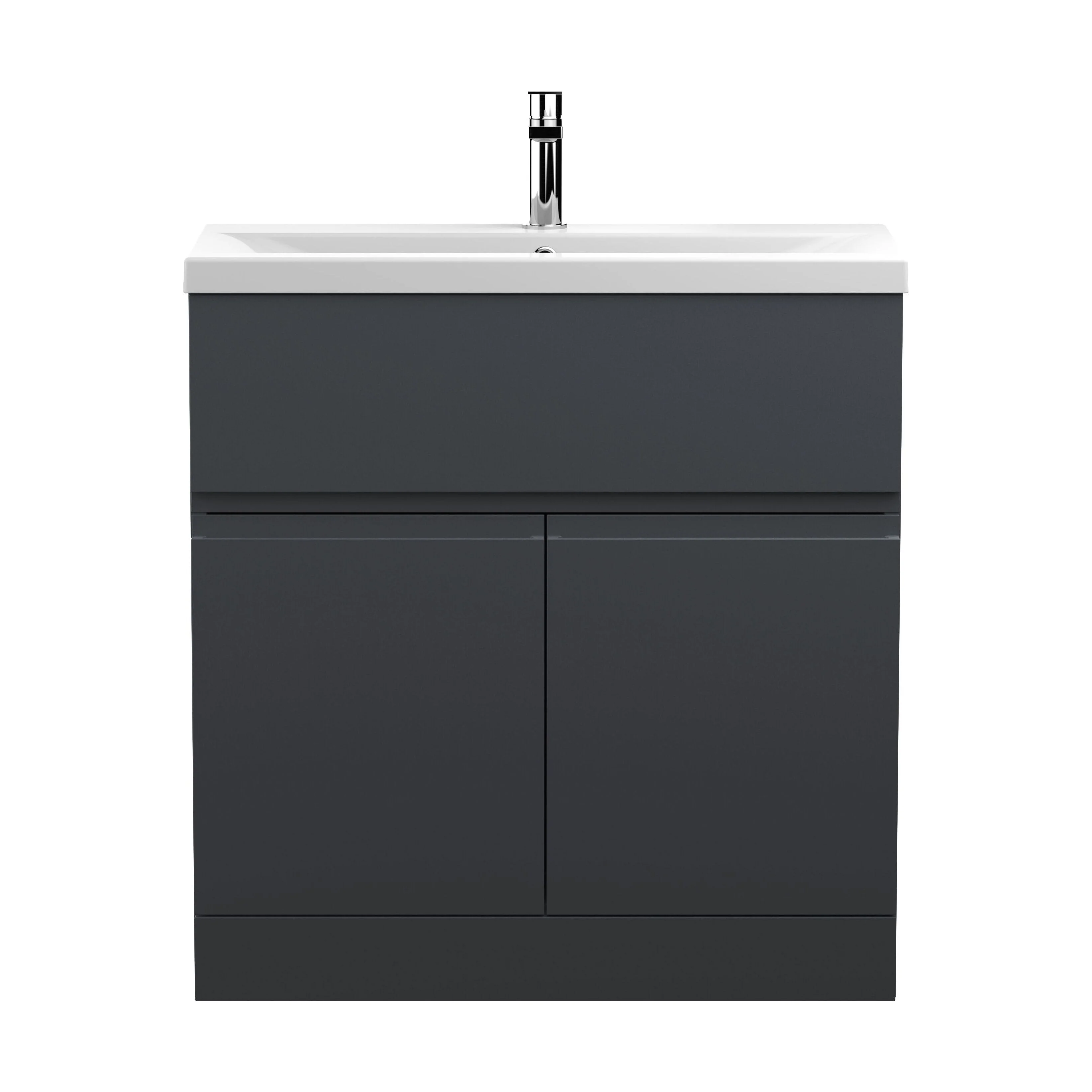 Mavesyn Contemporary 2 Door 1 Drawer Floor Standing Vanity Unit with Mid-Edge Basin, Dark Grey, 800mm