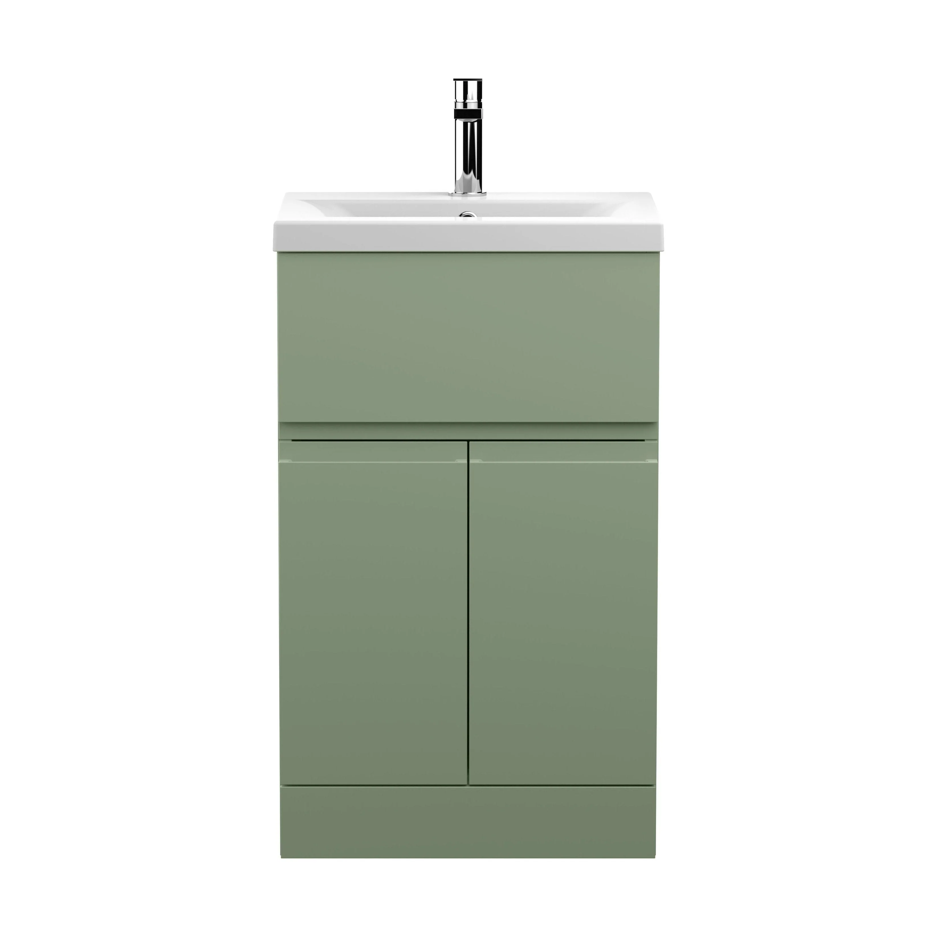 Mavesyn Contemporary 2 Door 1 Drawer Floor Standing Vanity Unit with Mid-Edge Basin, Satin Green, 500mm