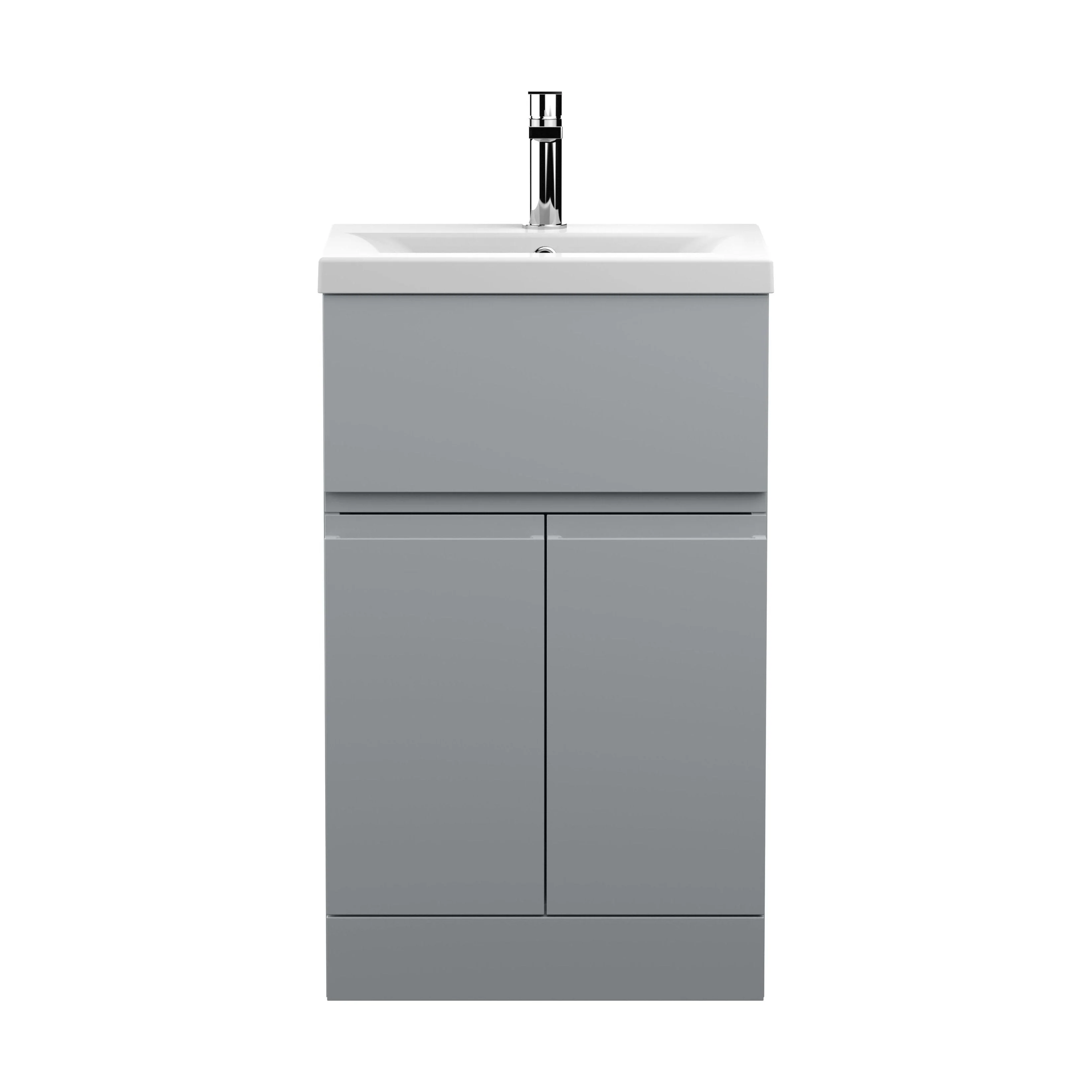 Mavesyn Contemporary 2 Door 1 Drawer Floor Standing Vanity Unit with Mid-Edge Basin, Satin Grey, 500mm