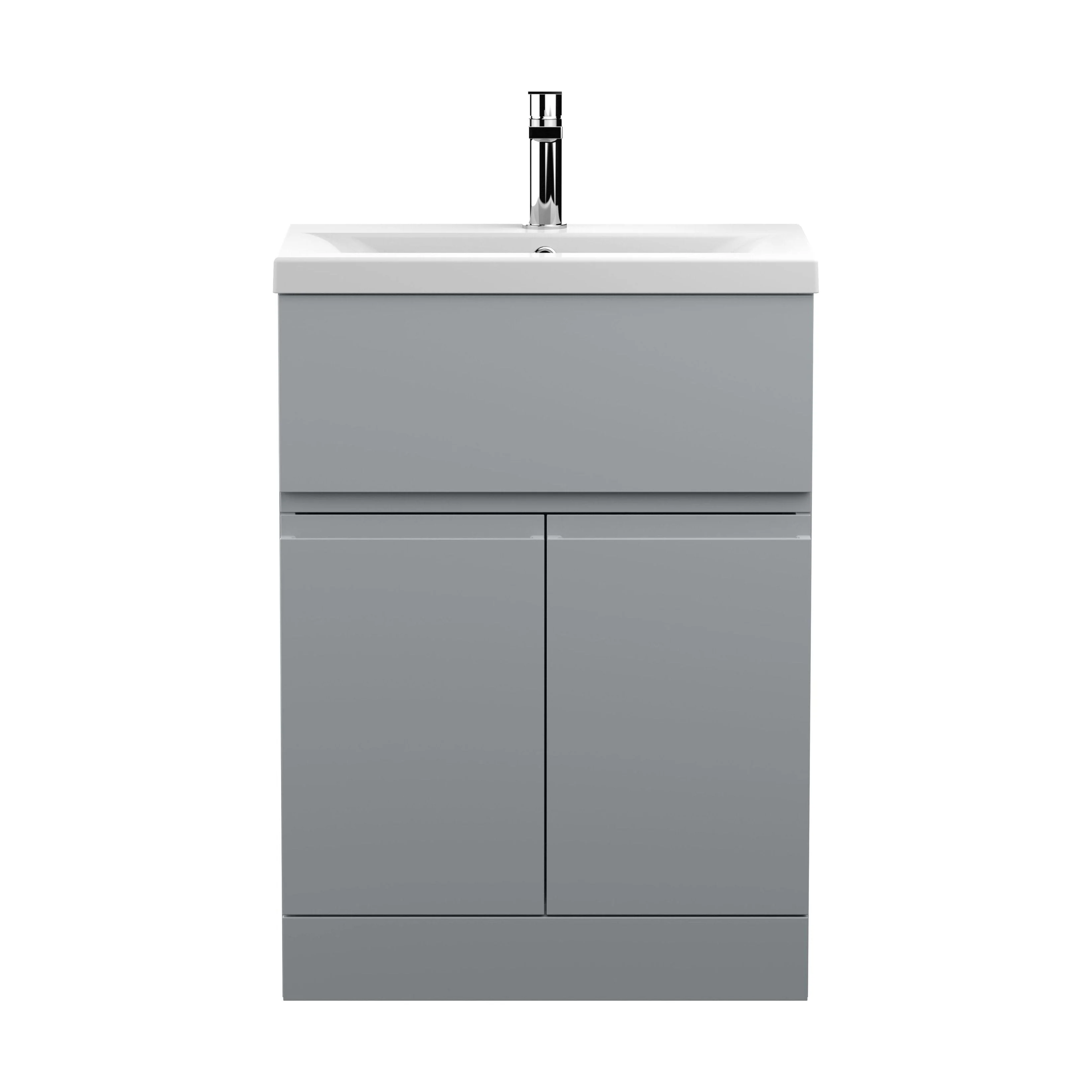 Mavesyn Contemporary 2 Door 1 Drawer Floor Standing Vanity Unit with Mid-Edge Basin, Satin Grey, 600mm
