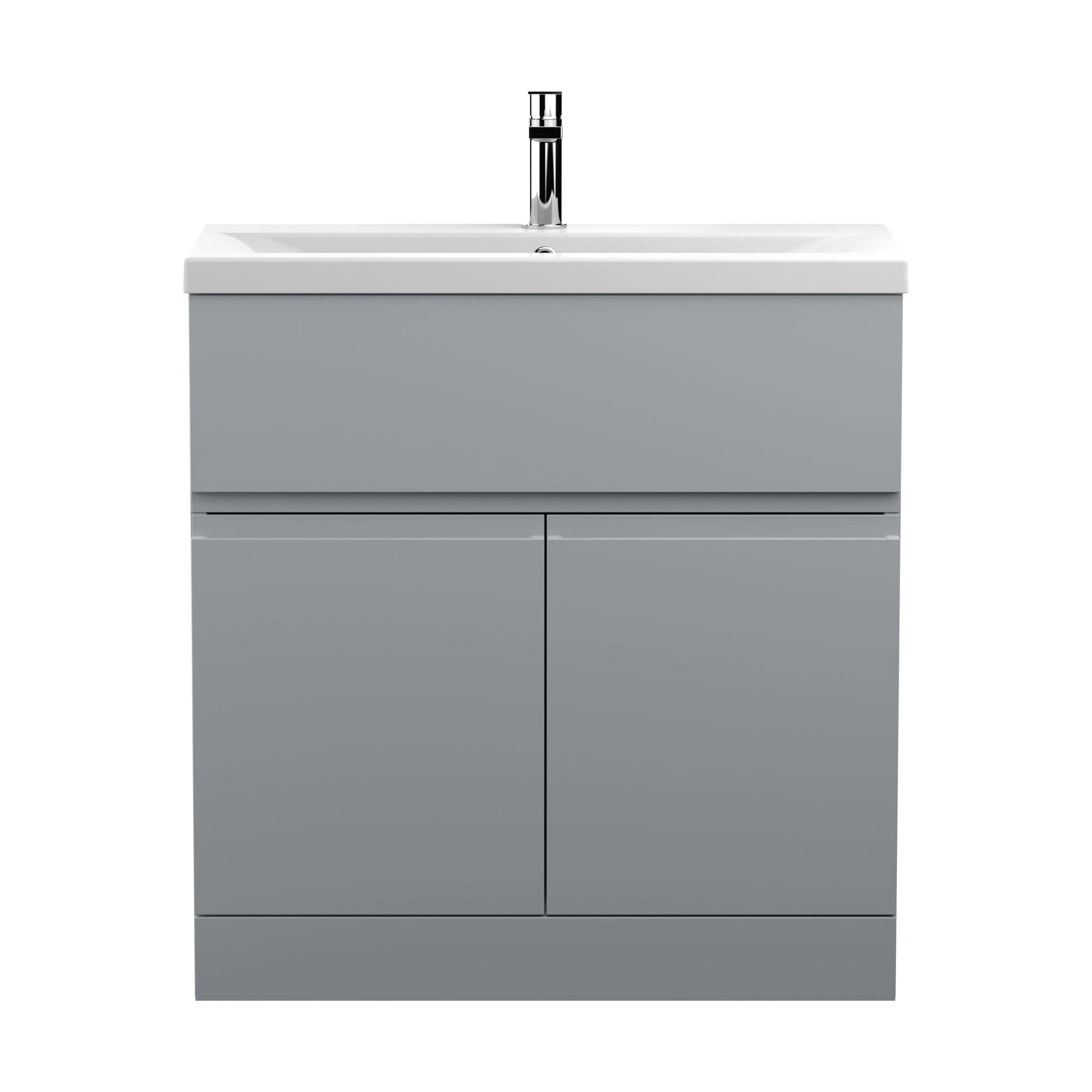 Mavesyn Contemporary 2 Door 1 Drawer Floor Standing Vanity Unit with Mid-Edge Basin, Satin Grey, 800mm