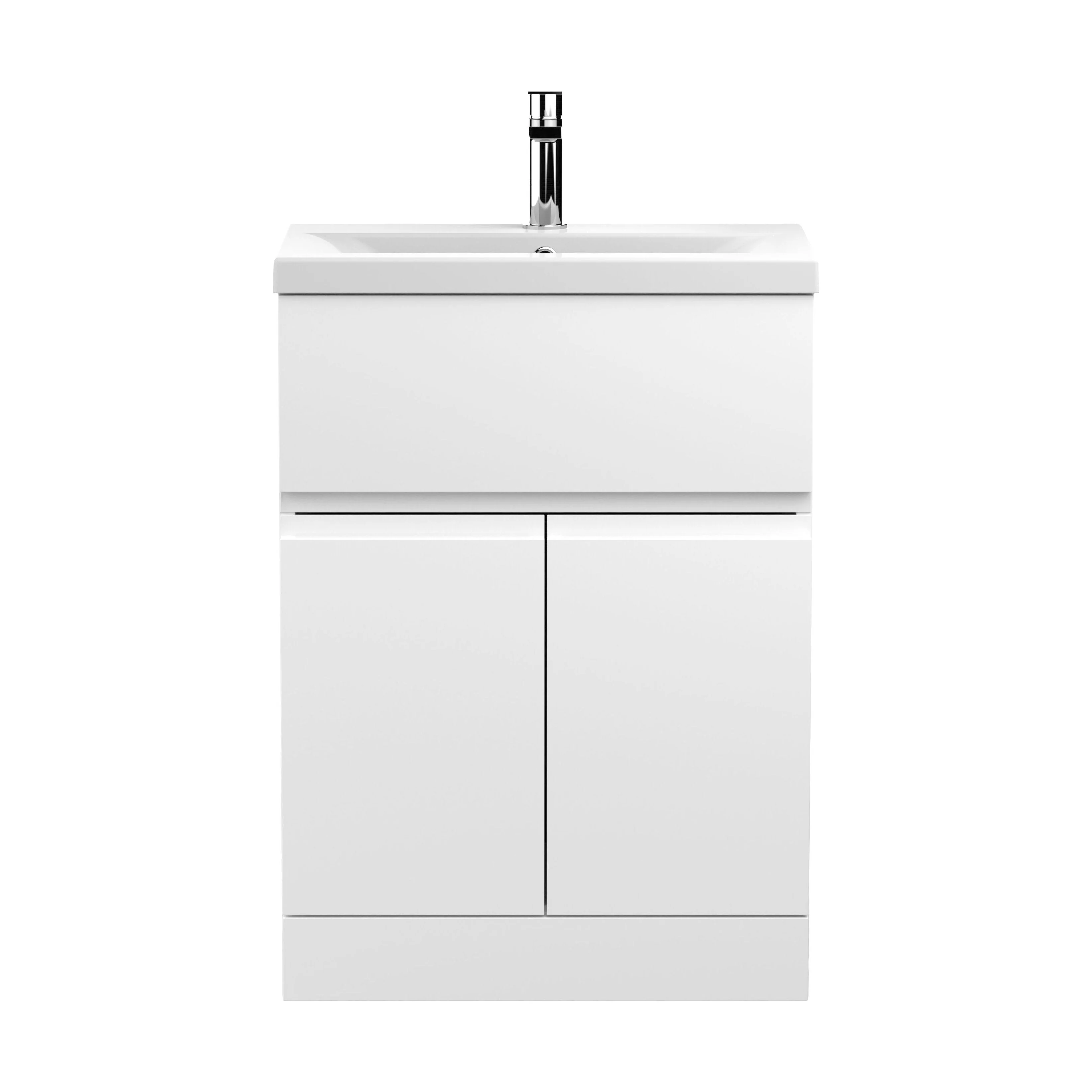 Mavesyn Contemporary 2 Door 1 Drawer Floor Standing Vanity Unit with Mid-Edge Basin, Satin White, 600mm
