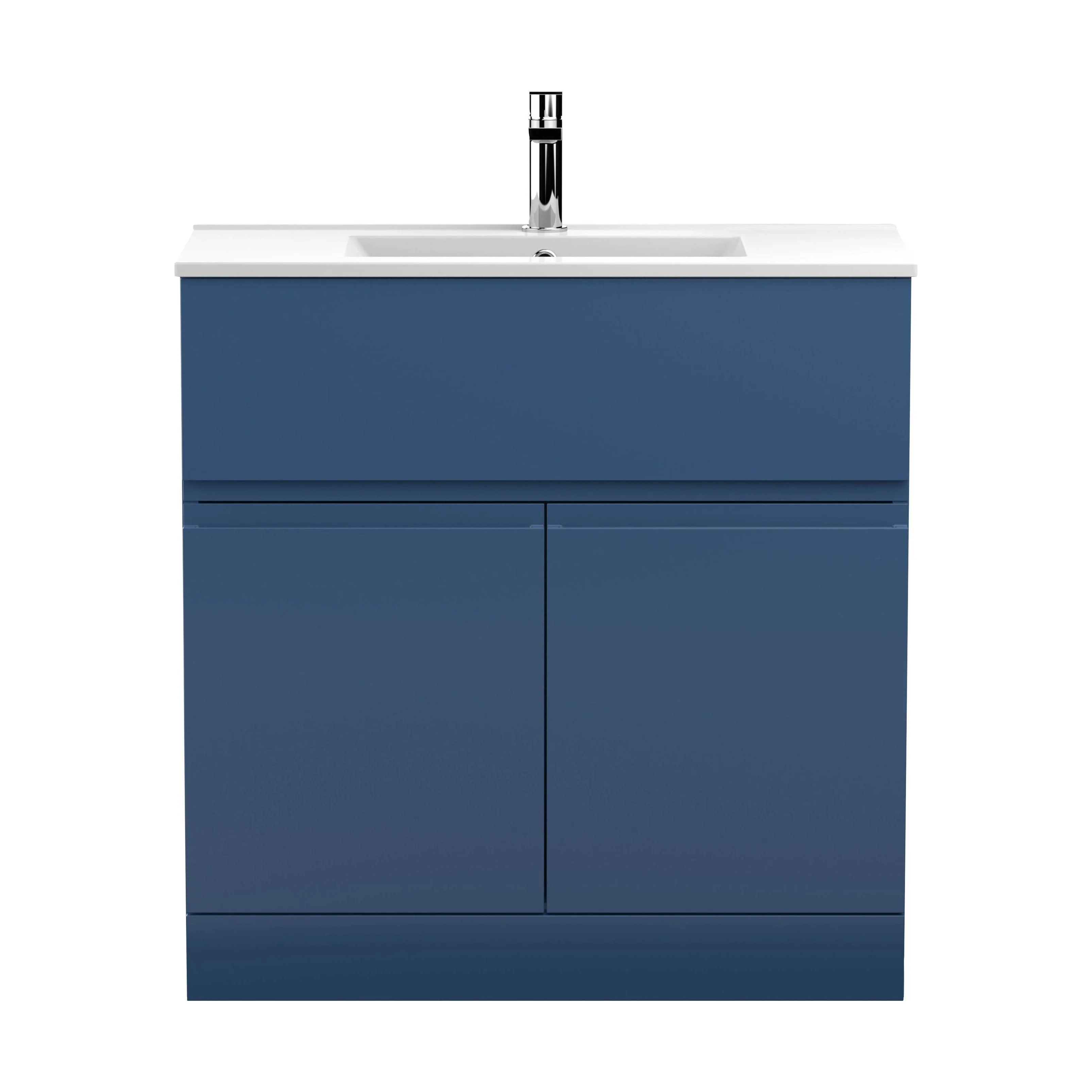 Mavesyn Contemporary 2 Door 1 Drawer Floor Standing Vanity Unit with Minimalist Basin, Dark Blue, 800mm