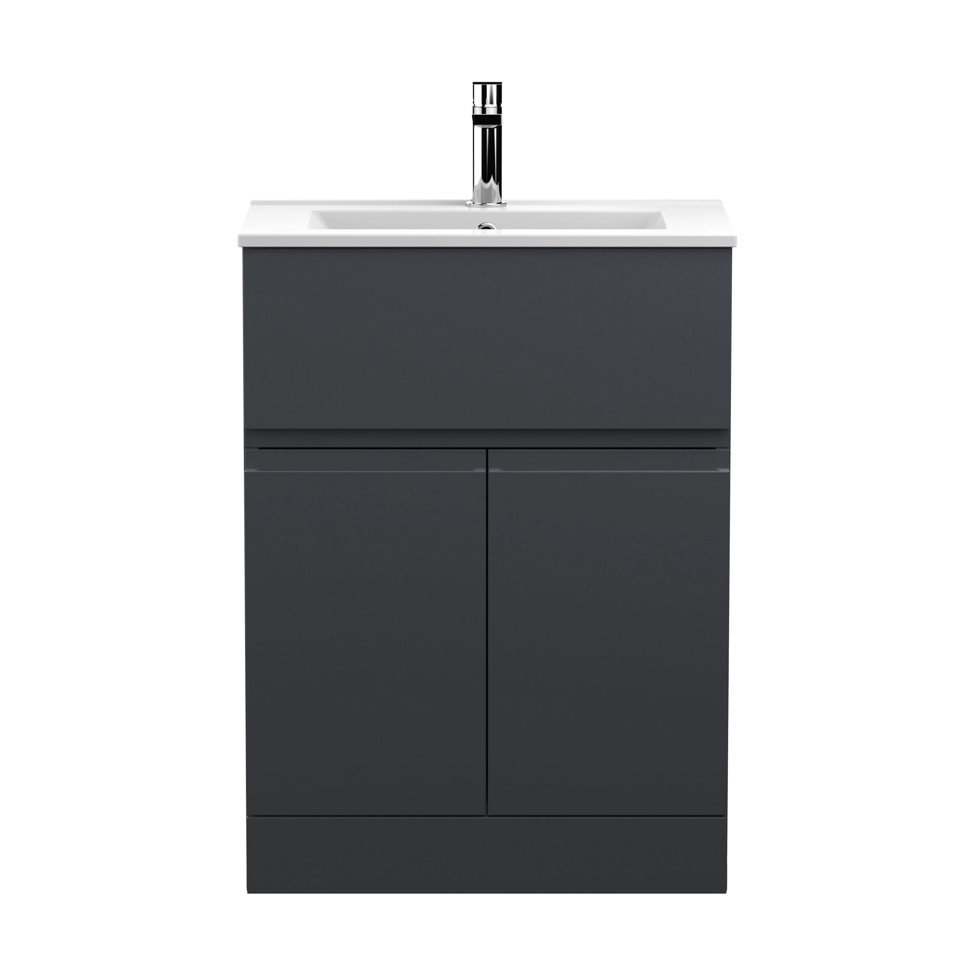 Mavesyn Contemporary 2 Door 1 Drawer Floor Standing Vanity Unit with Minimalist Basin, Dark Grey, 600mm