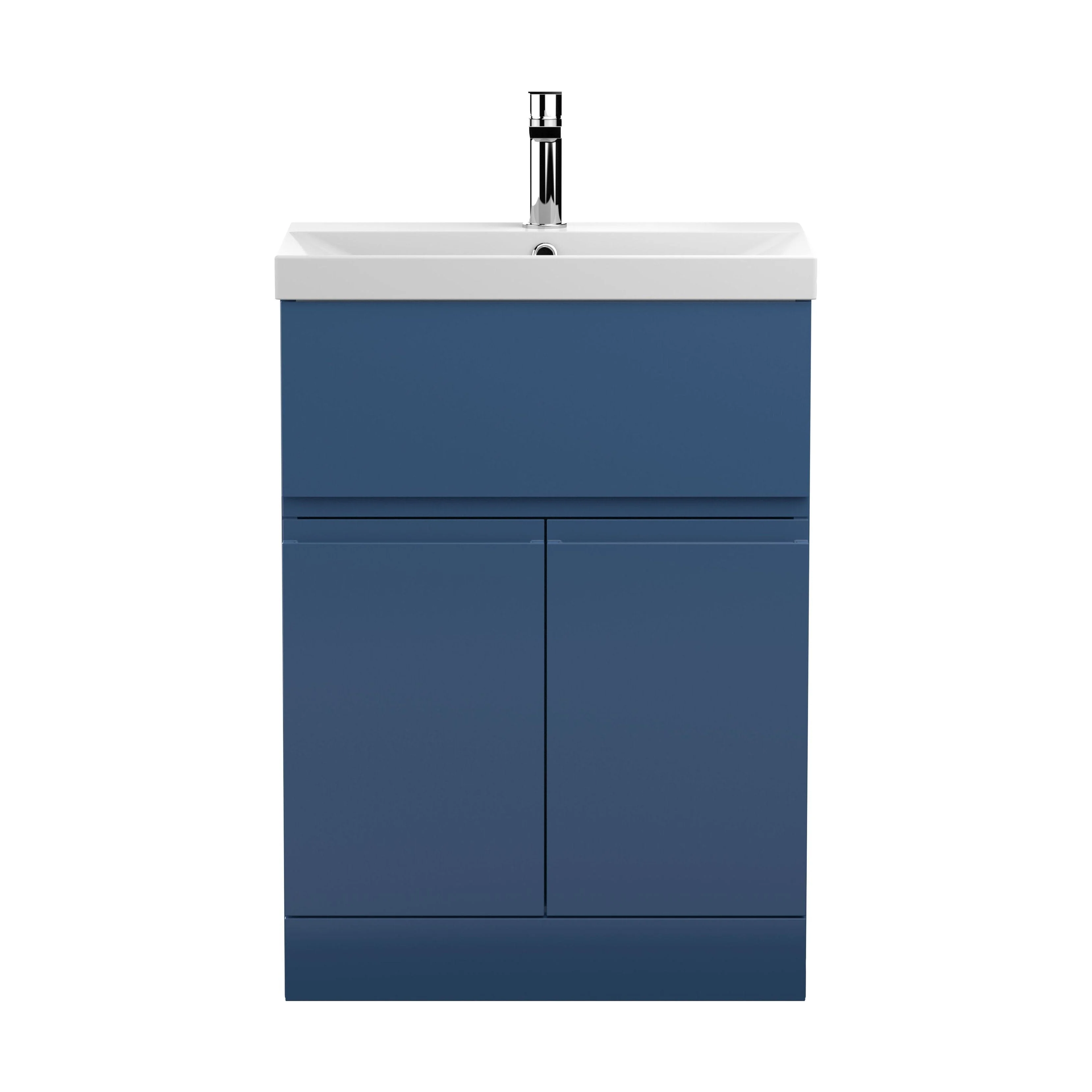 Mavesyn Contemporary 2 Door 1 Drawer Floor Standing Vanity Unit with Thin Edge Basin, Dark Blue, 600mm