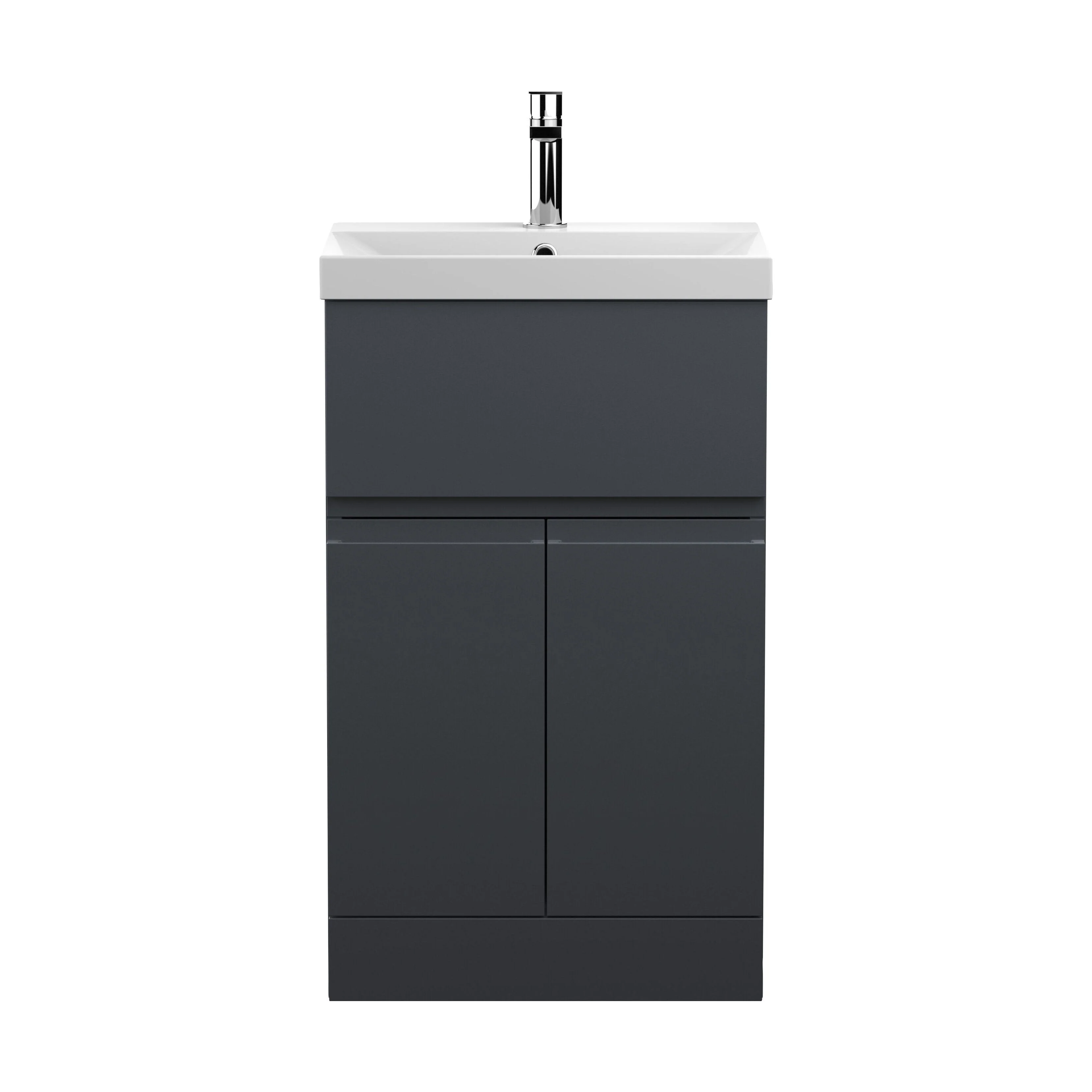 Mavesyn Contemporary 2 Door 1 Drawer Floor Standing Vanity Unit with Thin Edge Basin, Dark Grey, 500mm