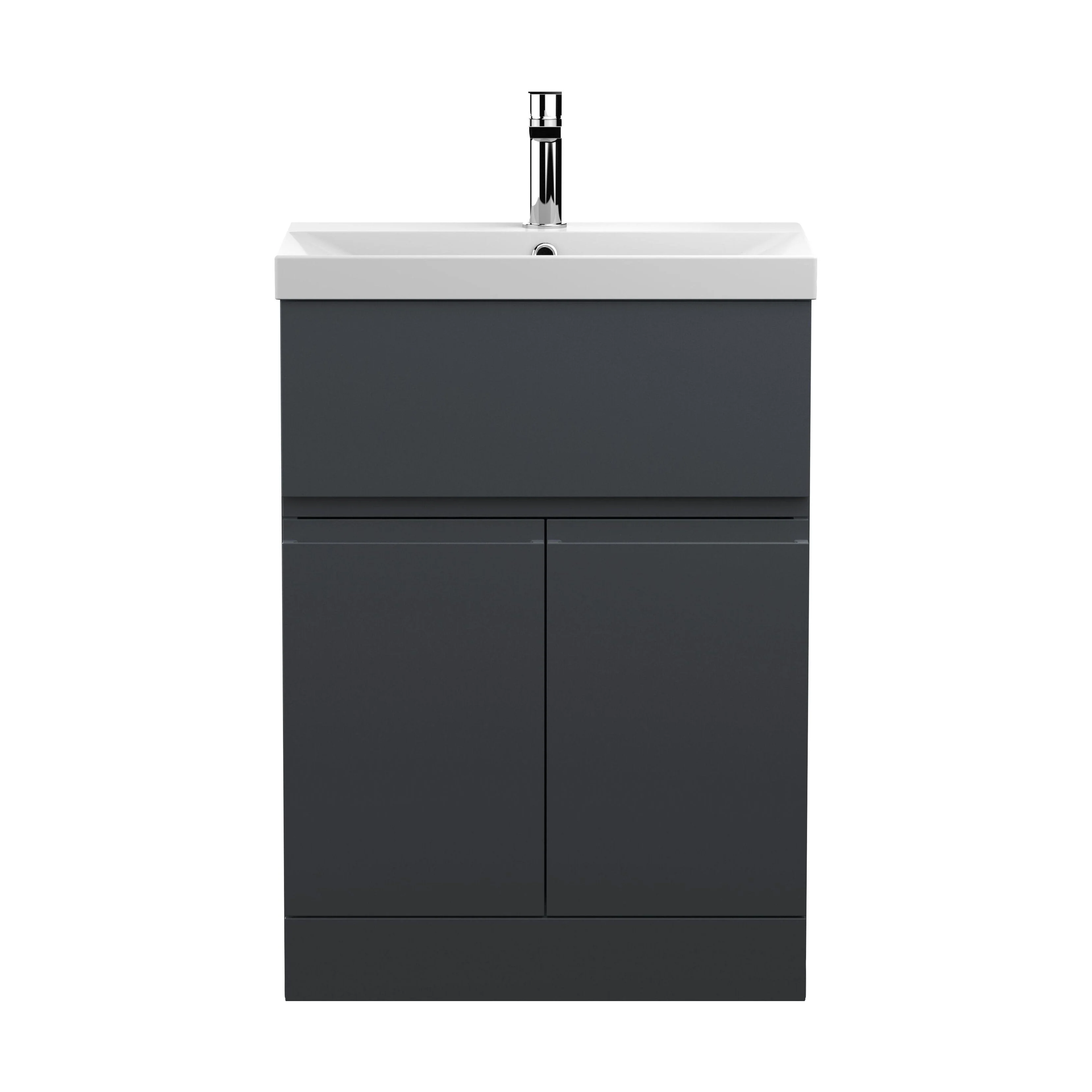 Mavesyn Contemporary 2 Door 1 Drawer Floor Standing Vanity Unit with Thin Edge Basin, Dark Grey, 600mm