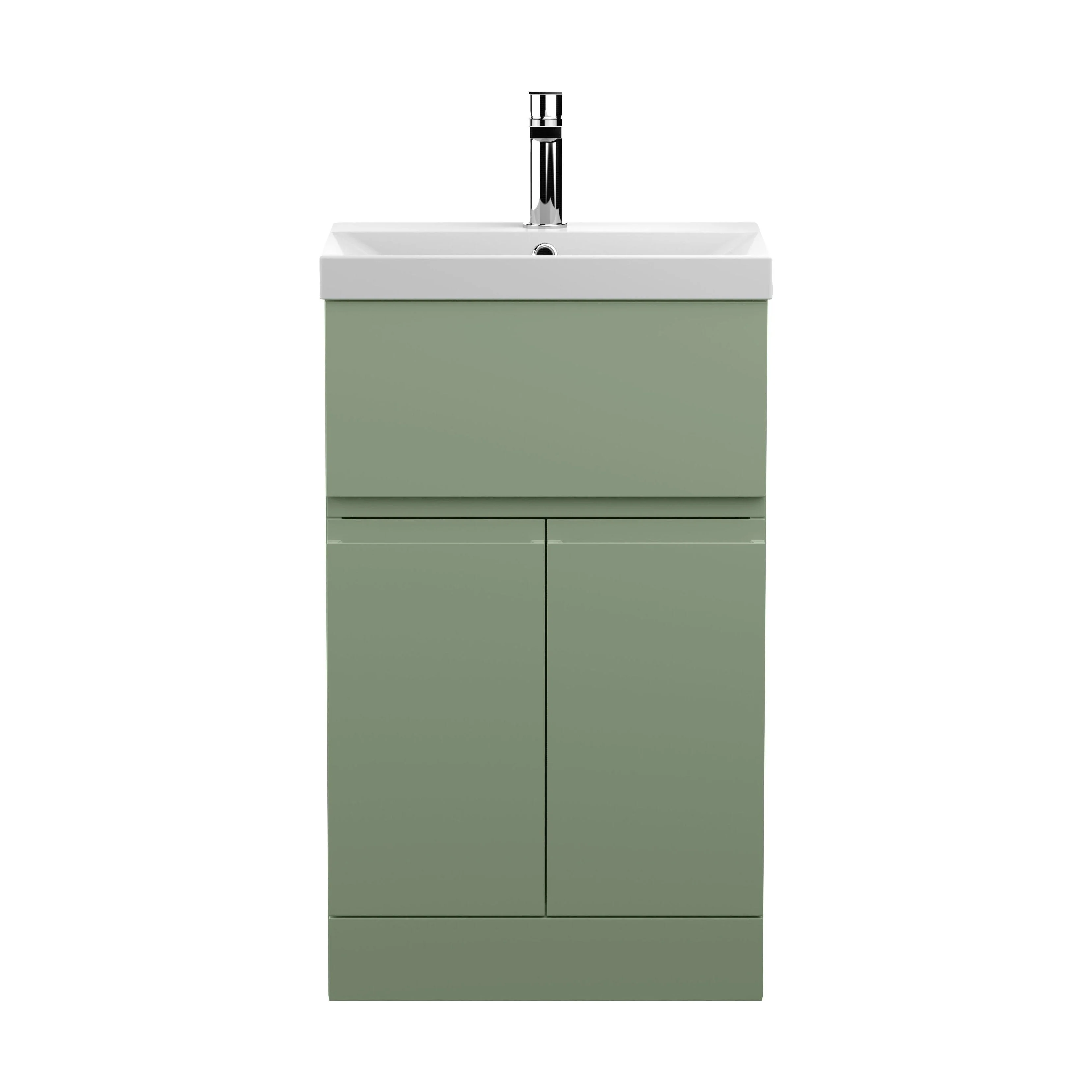 Mavesyn Contemporary 2 Door 1 Drawer Floor Standing Vanity Unit with Thin Edge Basin, Satin Green, 500mm