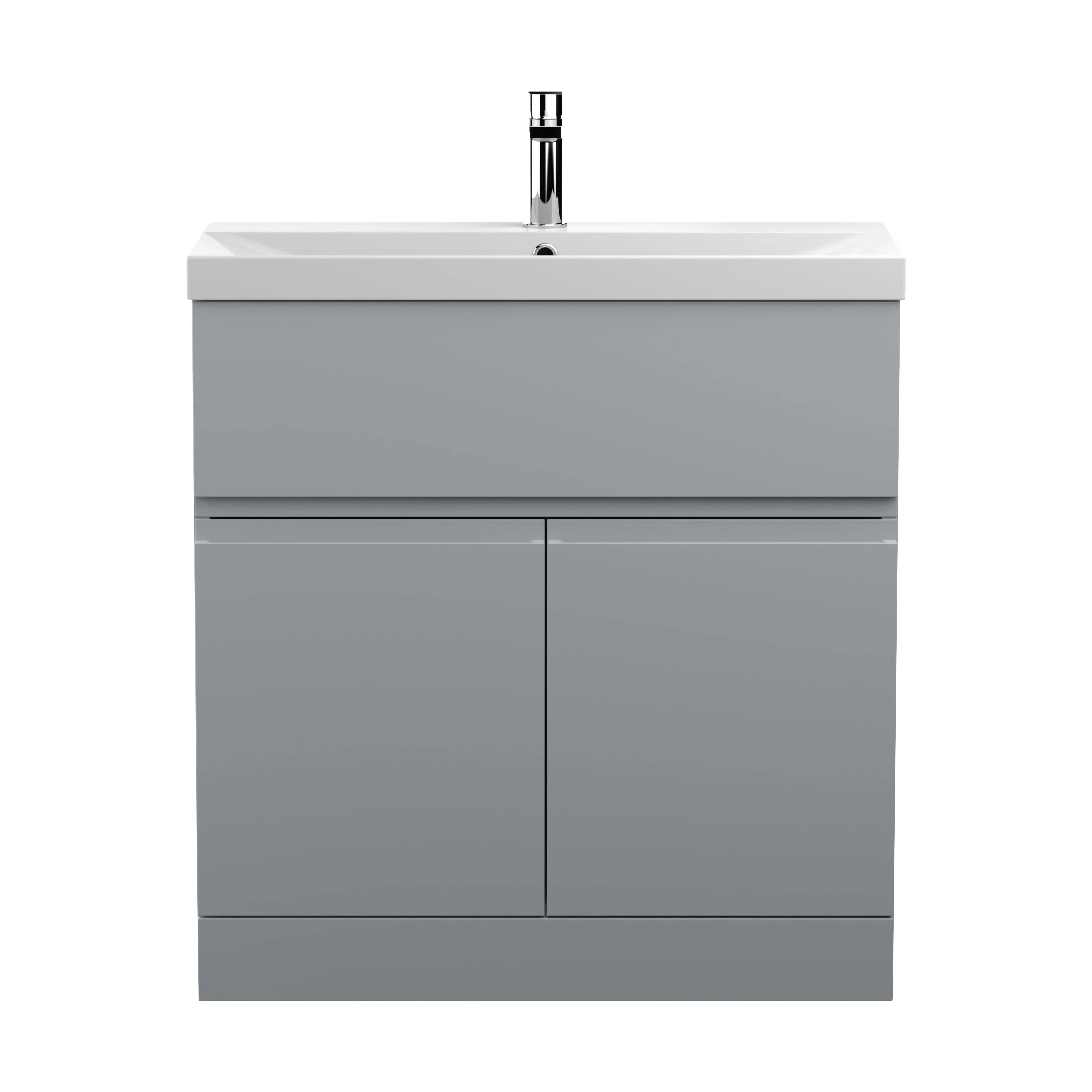Mavesyn Contemporary 2 Door 1 Drawer Floor Standing Vanity Unit with Thin Edge Basin, Satin Grey, 800mm