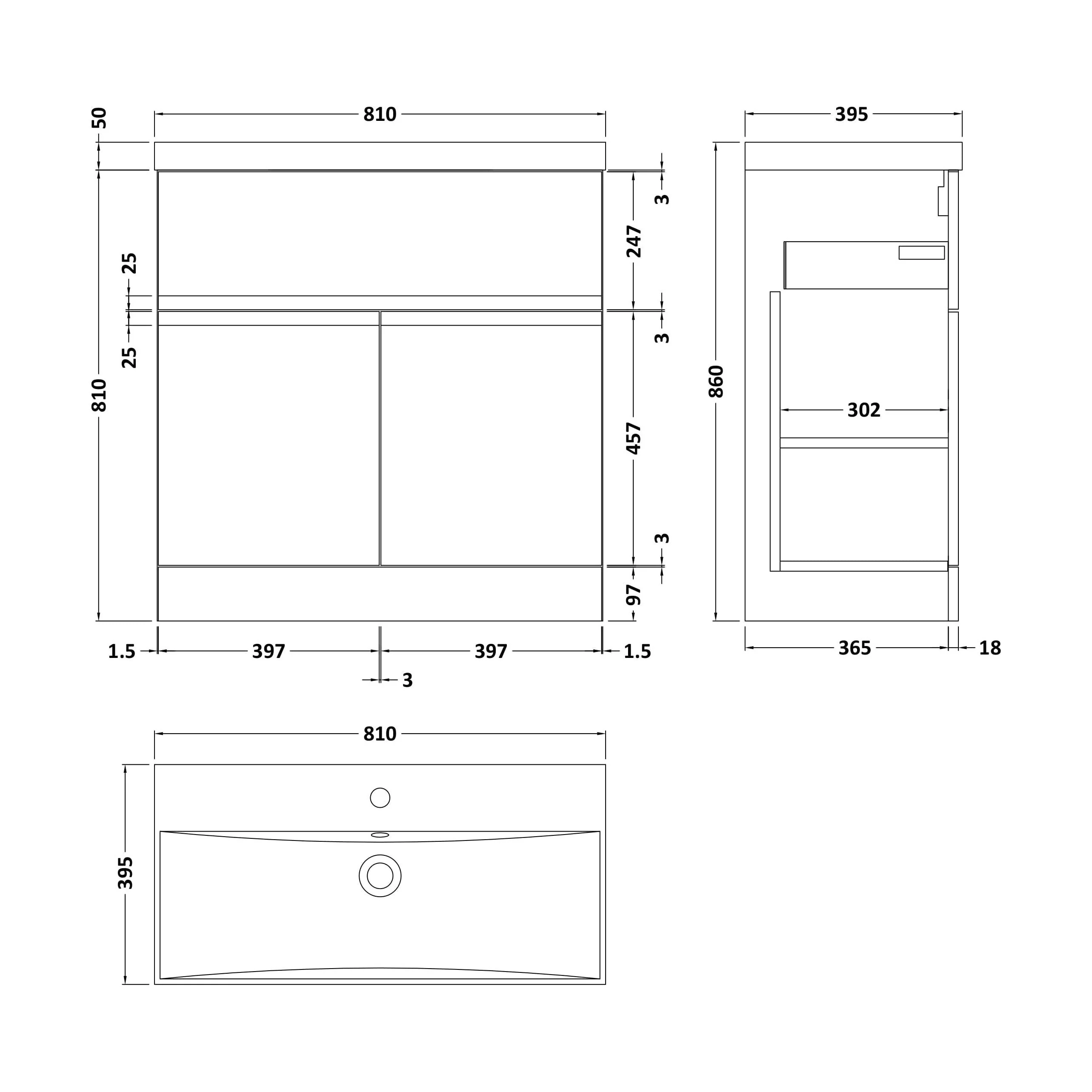 Mavesyn Contemporary 2 Door 1 Drawer Floor Standing Vanity Unit with Thin Edge Basin, Satin Grey, 800mm - Image 2